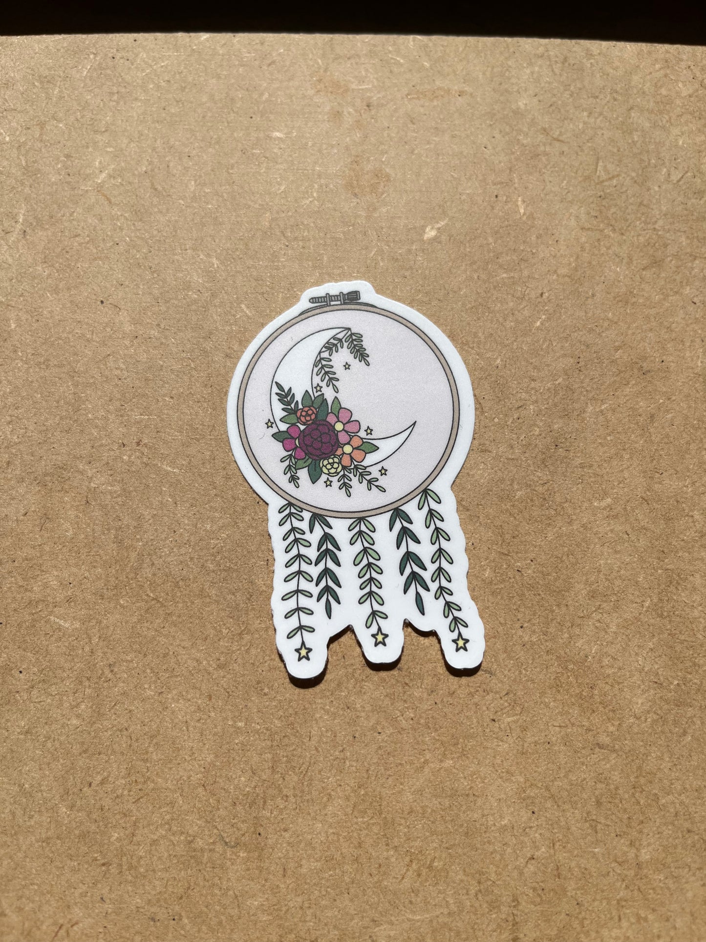 Moon and Florals Embroidery Hoop Vinyl Waterproof Sticker