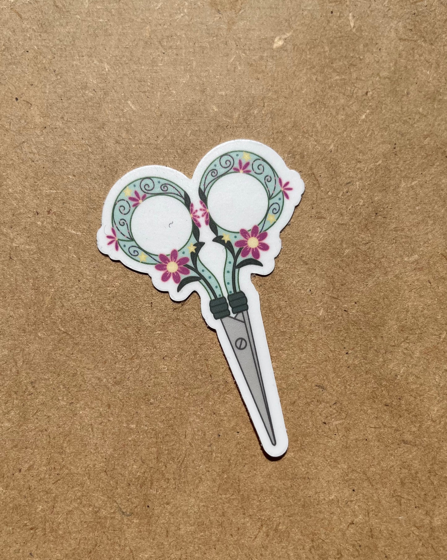 Floral Embroidery Scissors Vinyl Waterproof Sticker