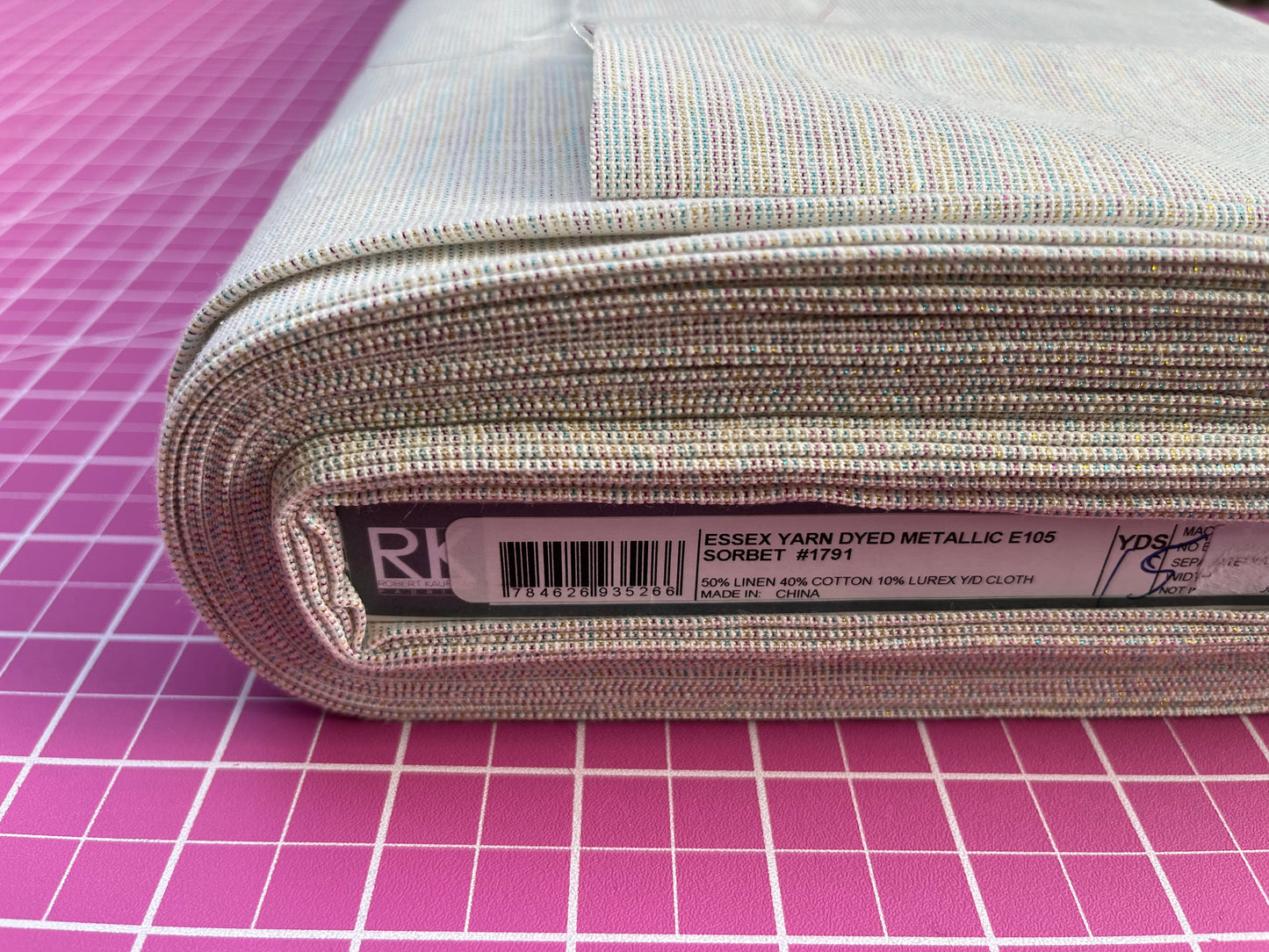 Essex Metallic Linen Blend Sorbet #1791 Embroidery Fabric by the Yard • Cut-to-Order - Kona Cotton Fabric, 100% cotton