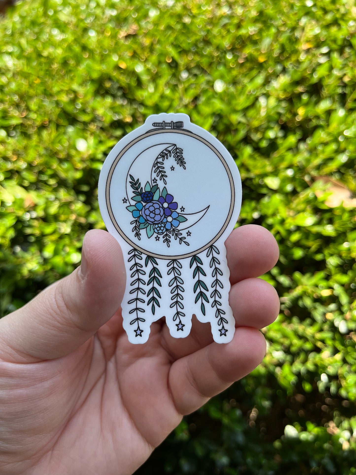 Moon and Florals Embroidery Hoop Vinyl Waterproof Sticker