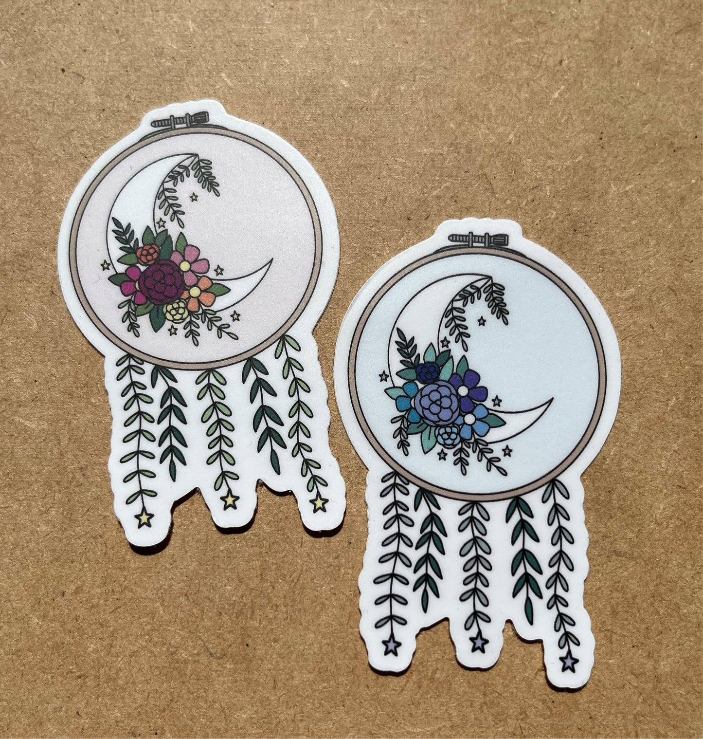 Moon and Florals Embroidery Hoop Vinyl Waterproof Sticker