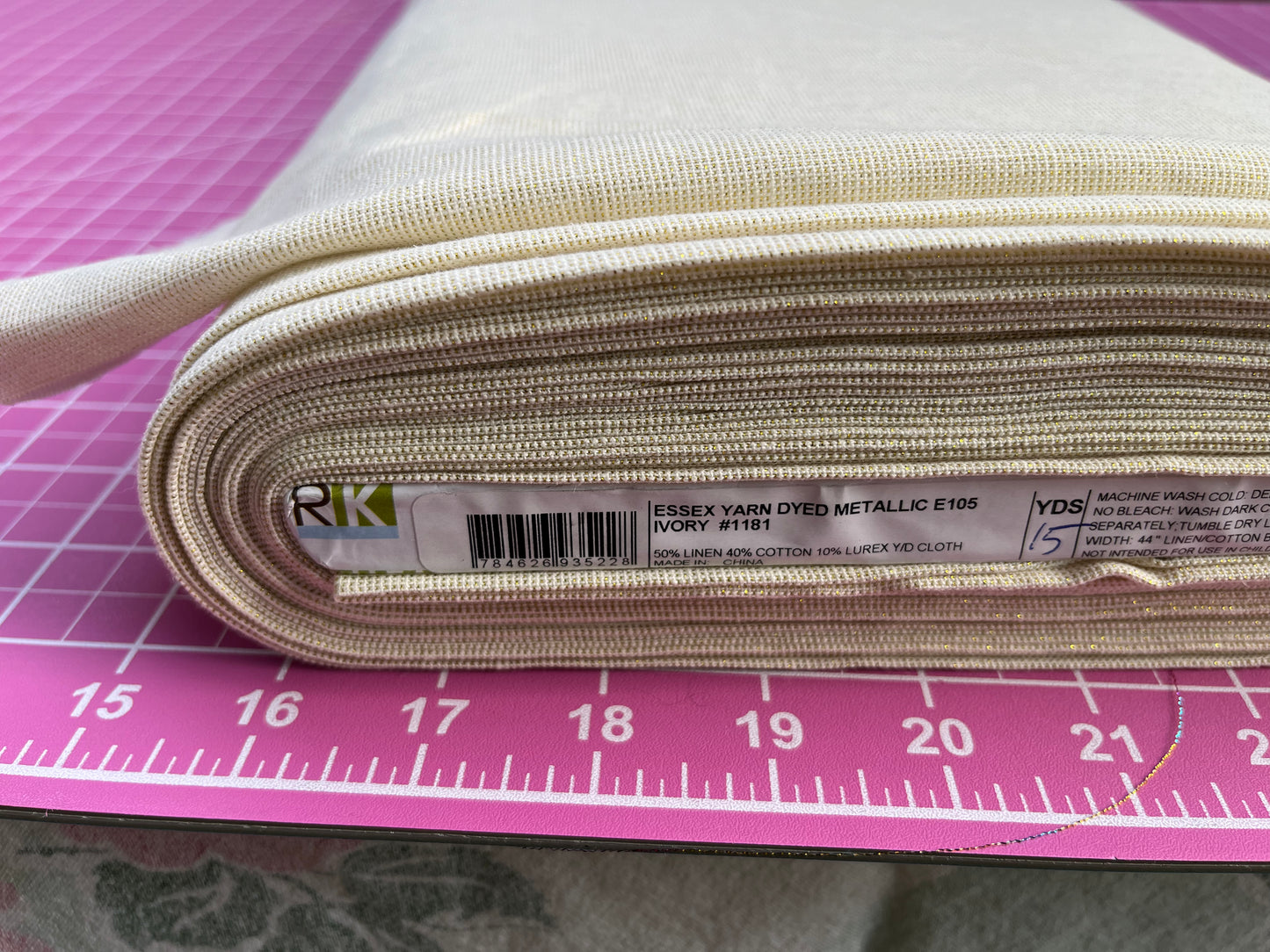 Essex Metallic Linen Blend Ivory #1181 Embroidery Fabric by the Yard • Cut-to-Order - Kona Cotton Fabric, 100% cotton