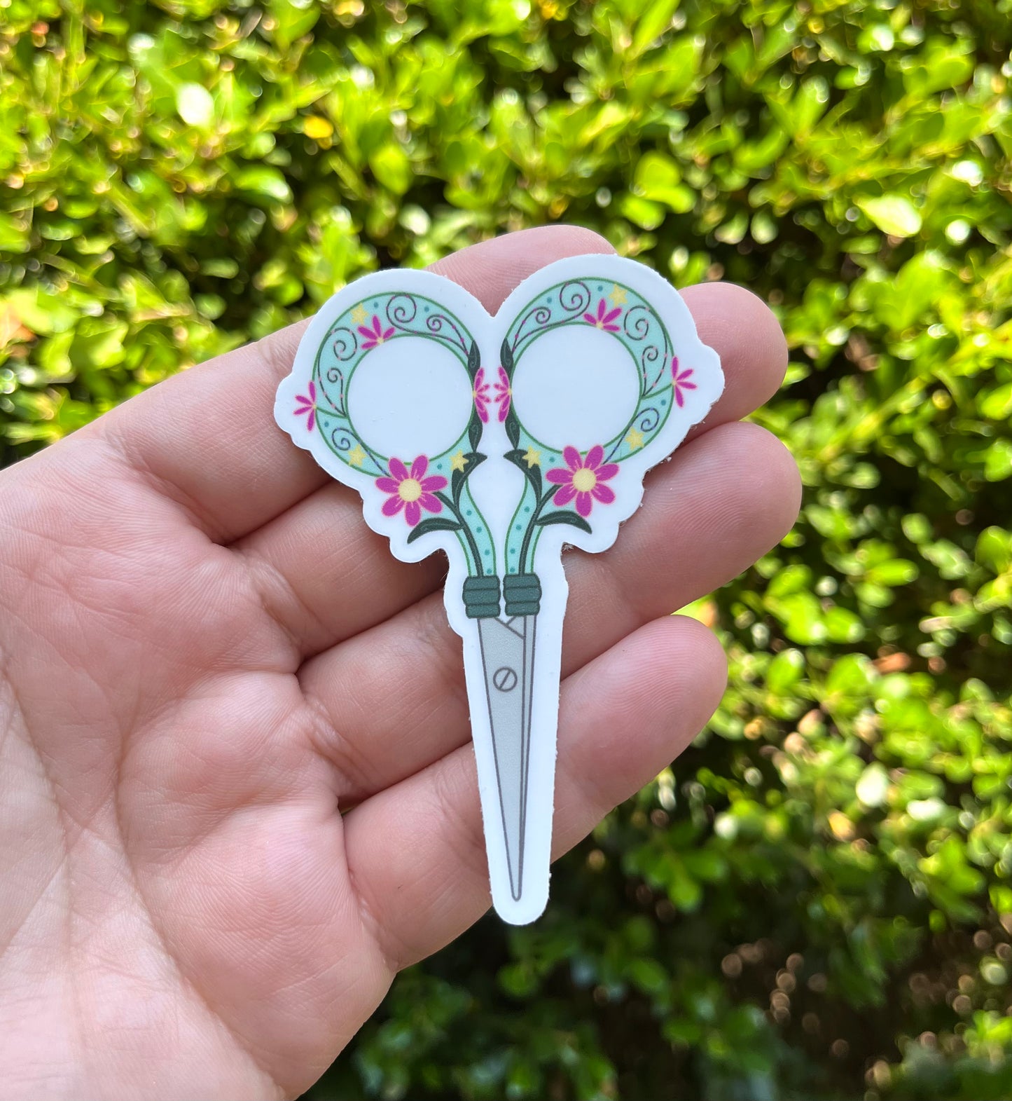 Floral Embroidery Scissors Vinyl Waterproof Sticker