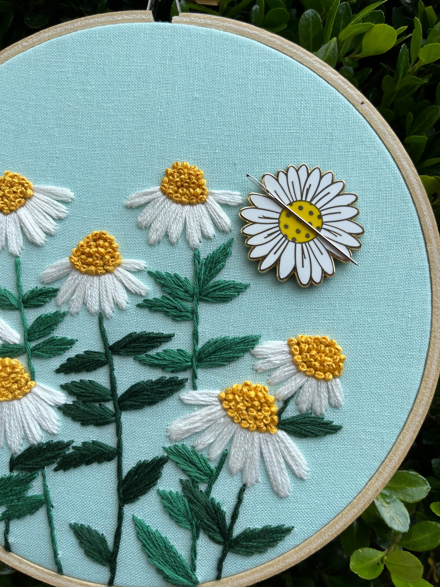 Enamel Sunflower and Daisy Needle Minder, Set or Individual - Embroidery Accessory
