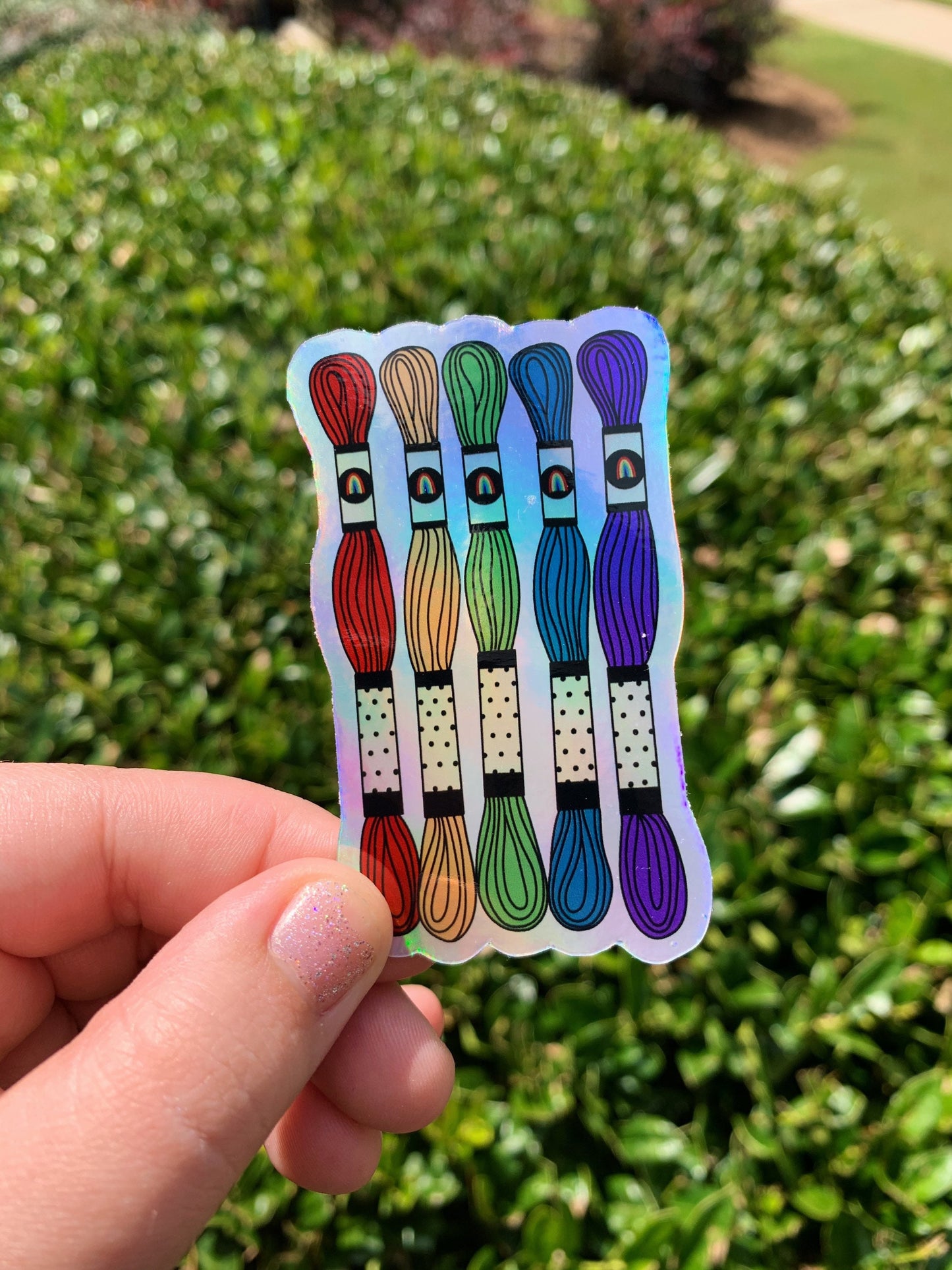 Holographic Rainbow Embroidery Floss Skein Sticker - Waterproof, Vinyl Sticker