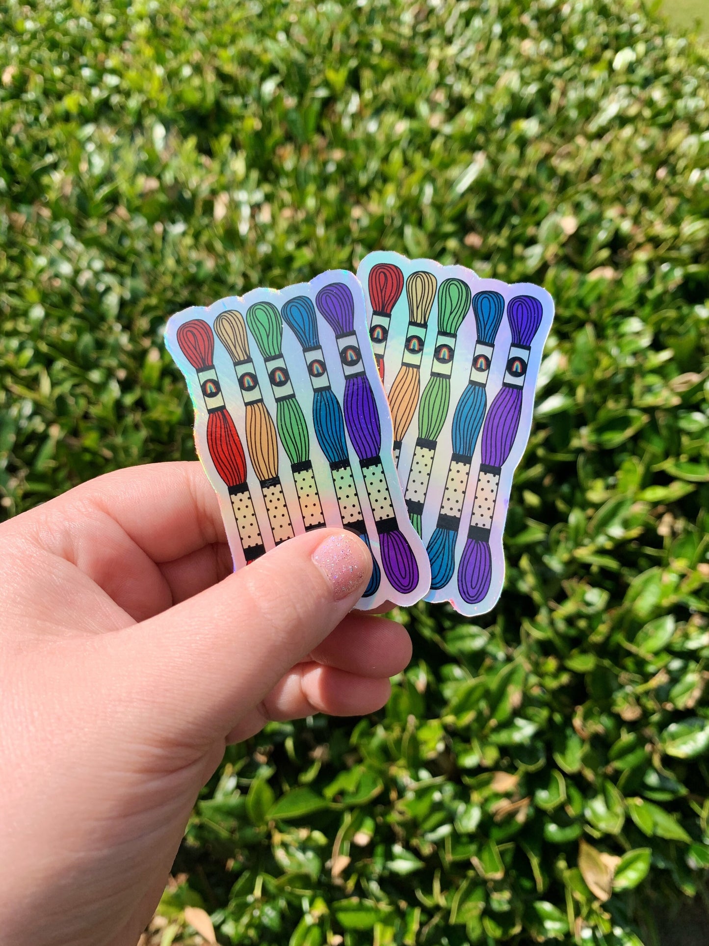 Holographic Rainbow Embroidery Floss Skein Sticker - Waterproof, Vinyl Sticker