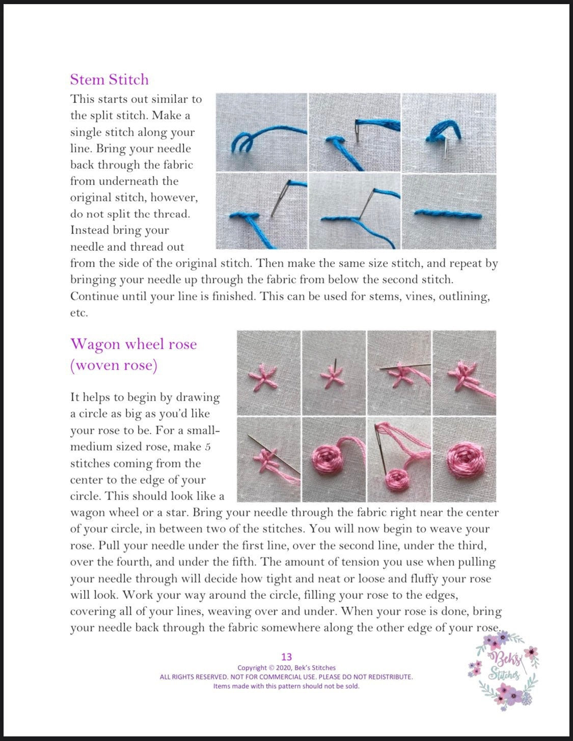 PDF Pattern - Furry Friend Florals, Intermediate Embroidery Pattern