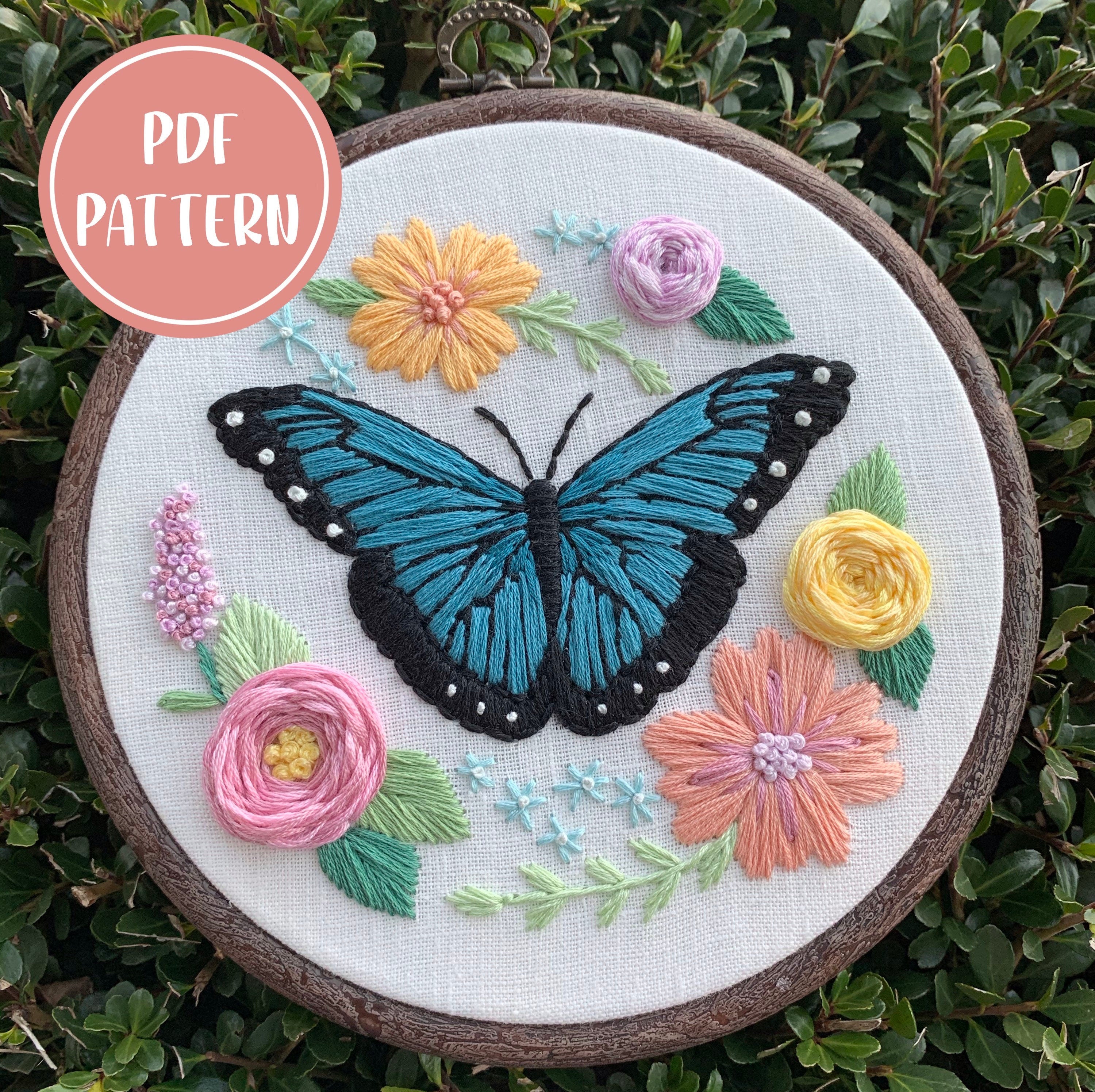 PDF Pattern - Butterfly Garden, Intermediate/Advanced Embroidery Pattern