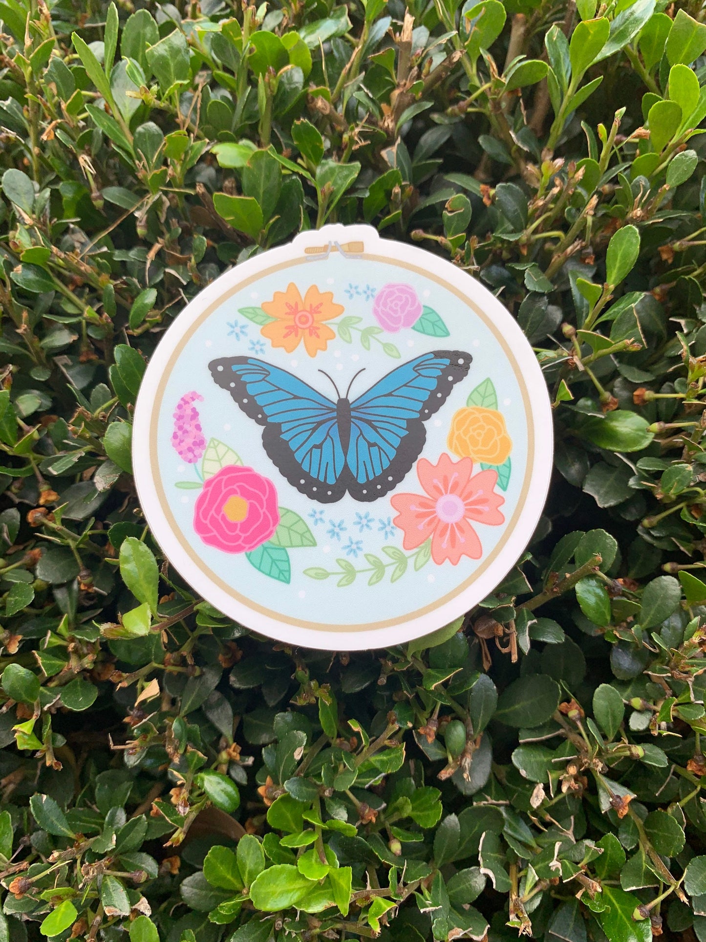 Floral Butterfly Embroidery Hoop Sticker, Vinyl Sticker, Waterproof Stickers