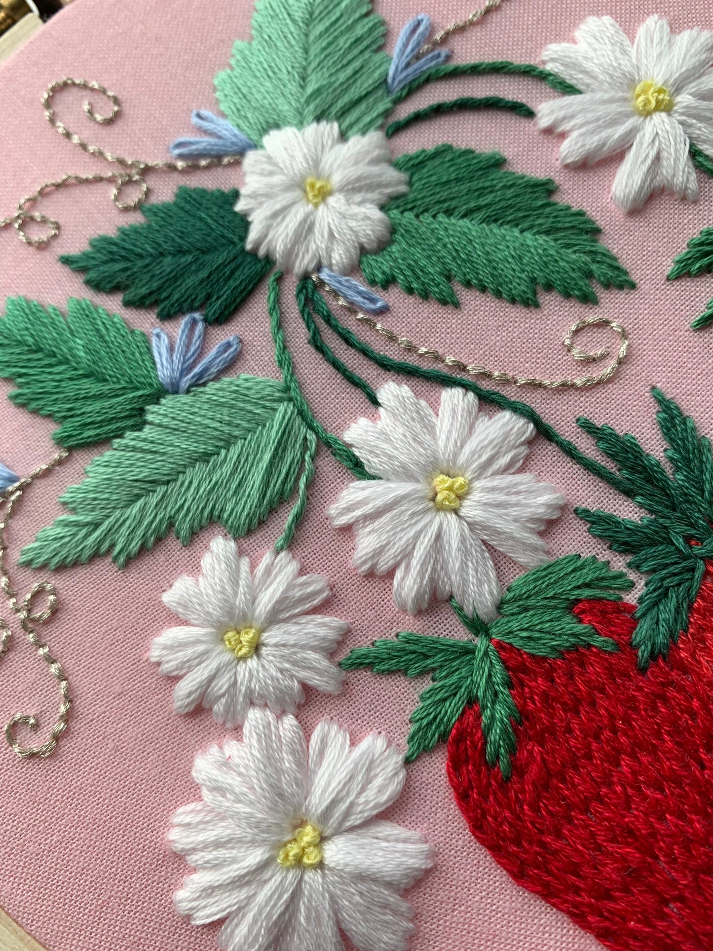 PDF Pattern - Strawberry Blossoms, Intermediate Embroidery Pattern