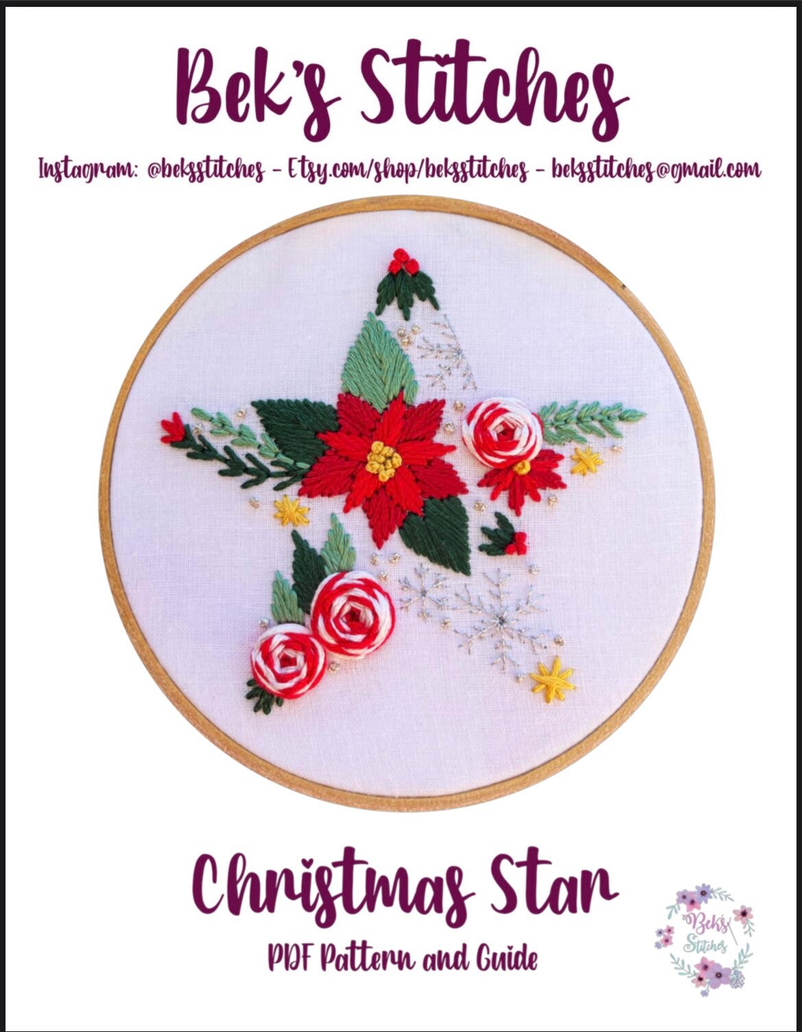 PDF Pattern - Christmas Star, Intermediate Embroidery Pattern