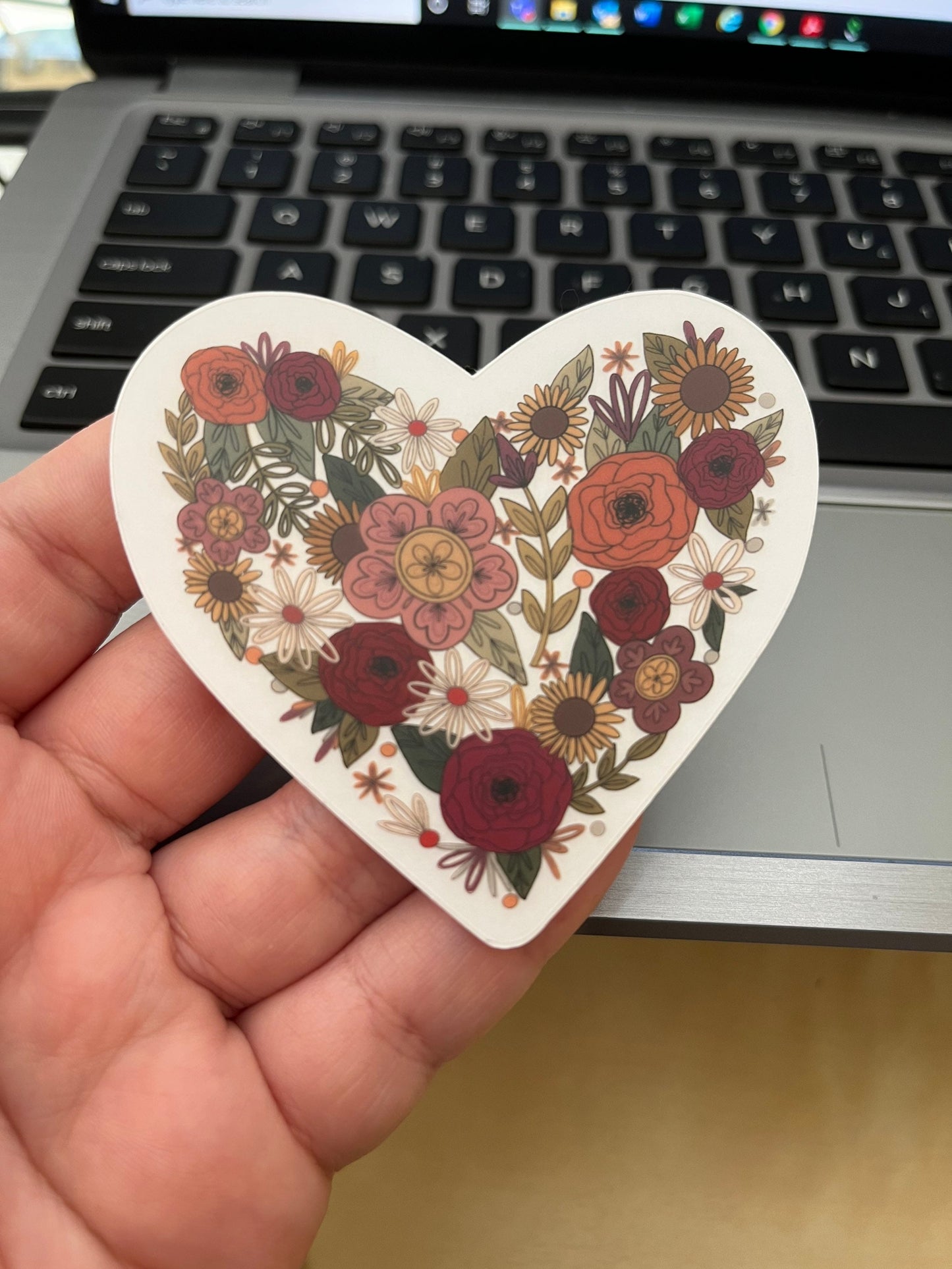 CLEAR Love in Bloom Floral Heart Sticker - Vinyl, Waterproof Sticker