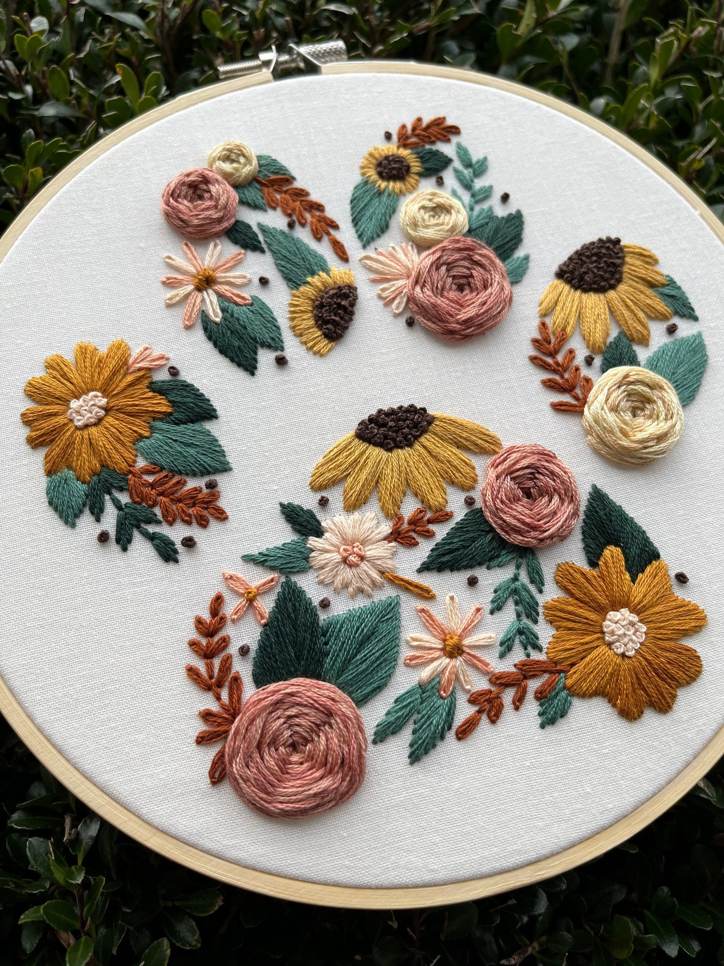 PDF Pattern - Furry Friend Florals, Intermediate Embroidery Pattern