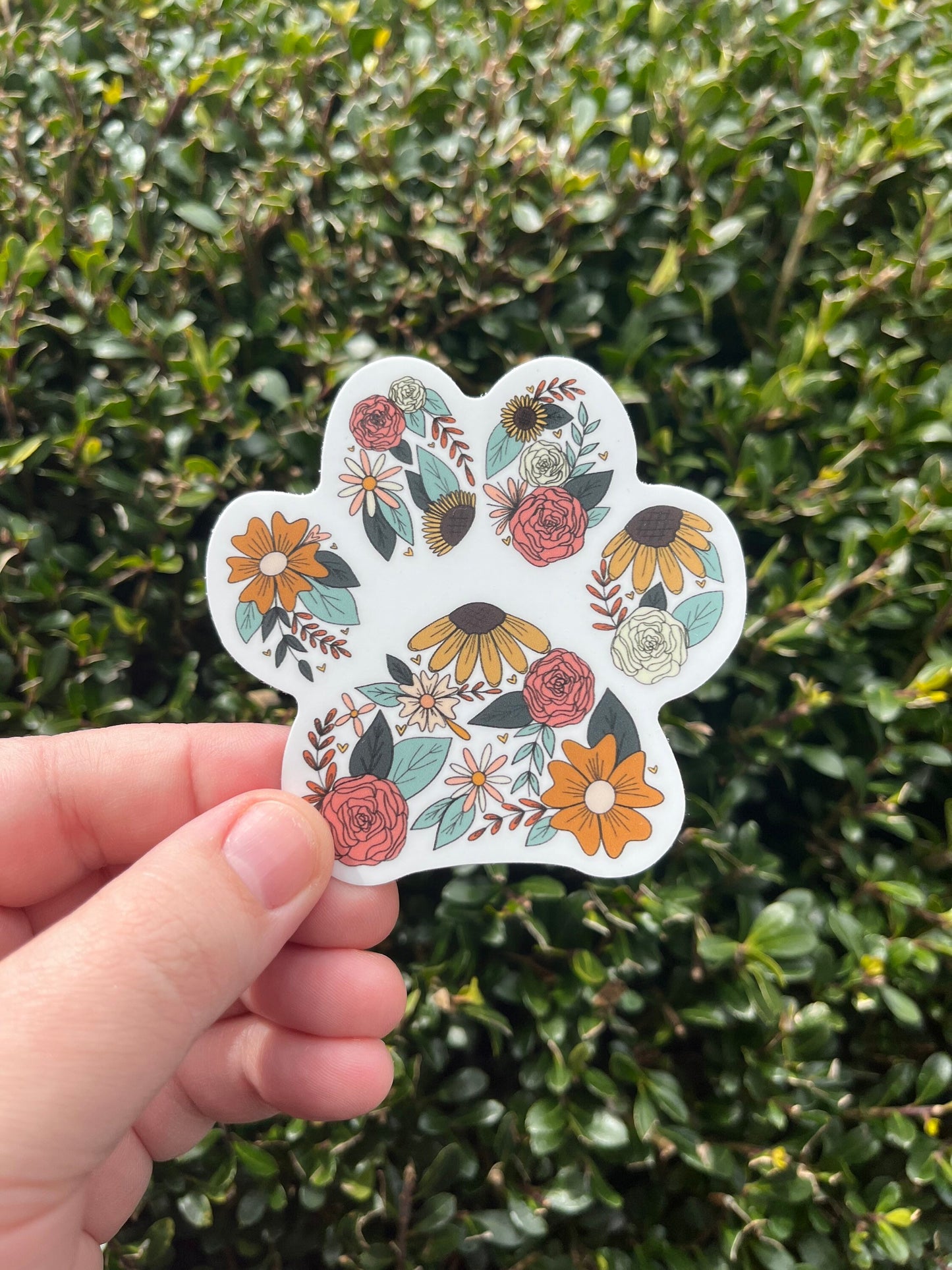 Floral Paw Print Vinyl Sticker, Dog Sticker, Cat Sticker, Pet Sticker, Waterproof Stickers