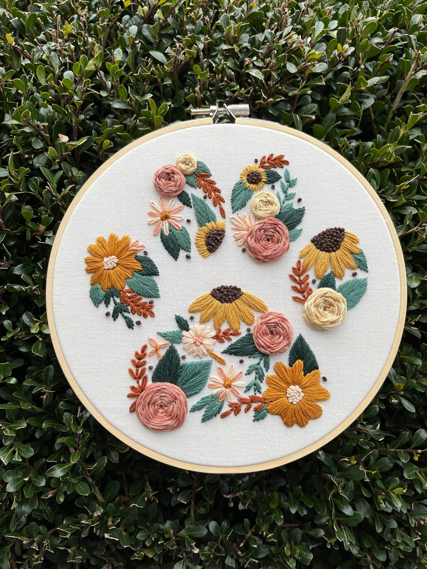 PDF Pattern - Furry Friend Florals, Intermediate Embroidery Pattern