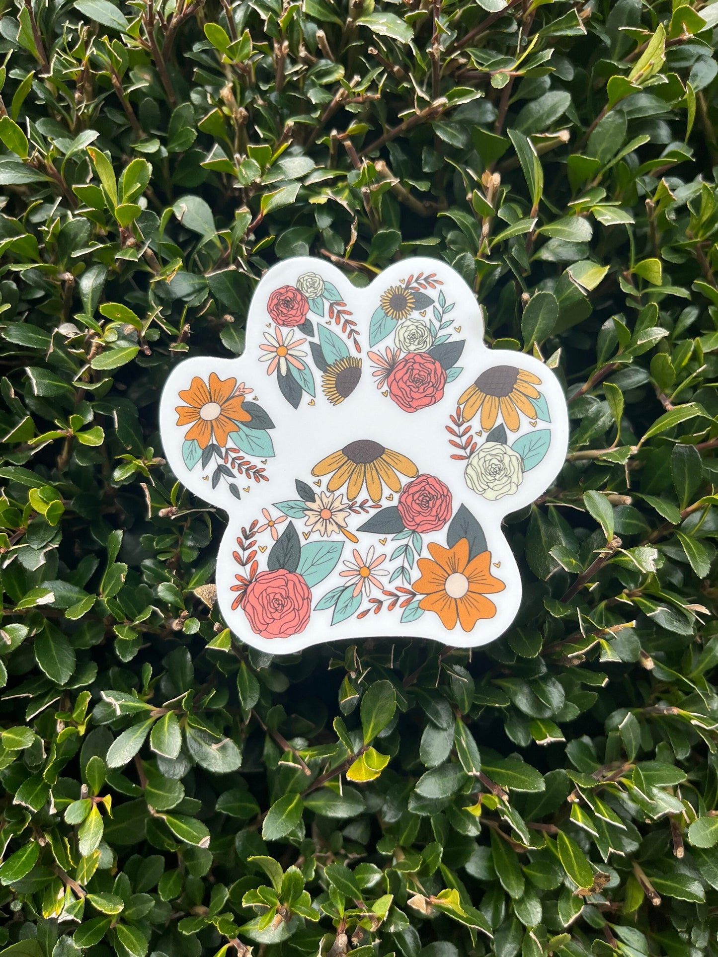 Floral Paw Print Vinyl Sticker, Dog Sticker, Cat Sticker, Pet Sticker, Waterproof Stickers