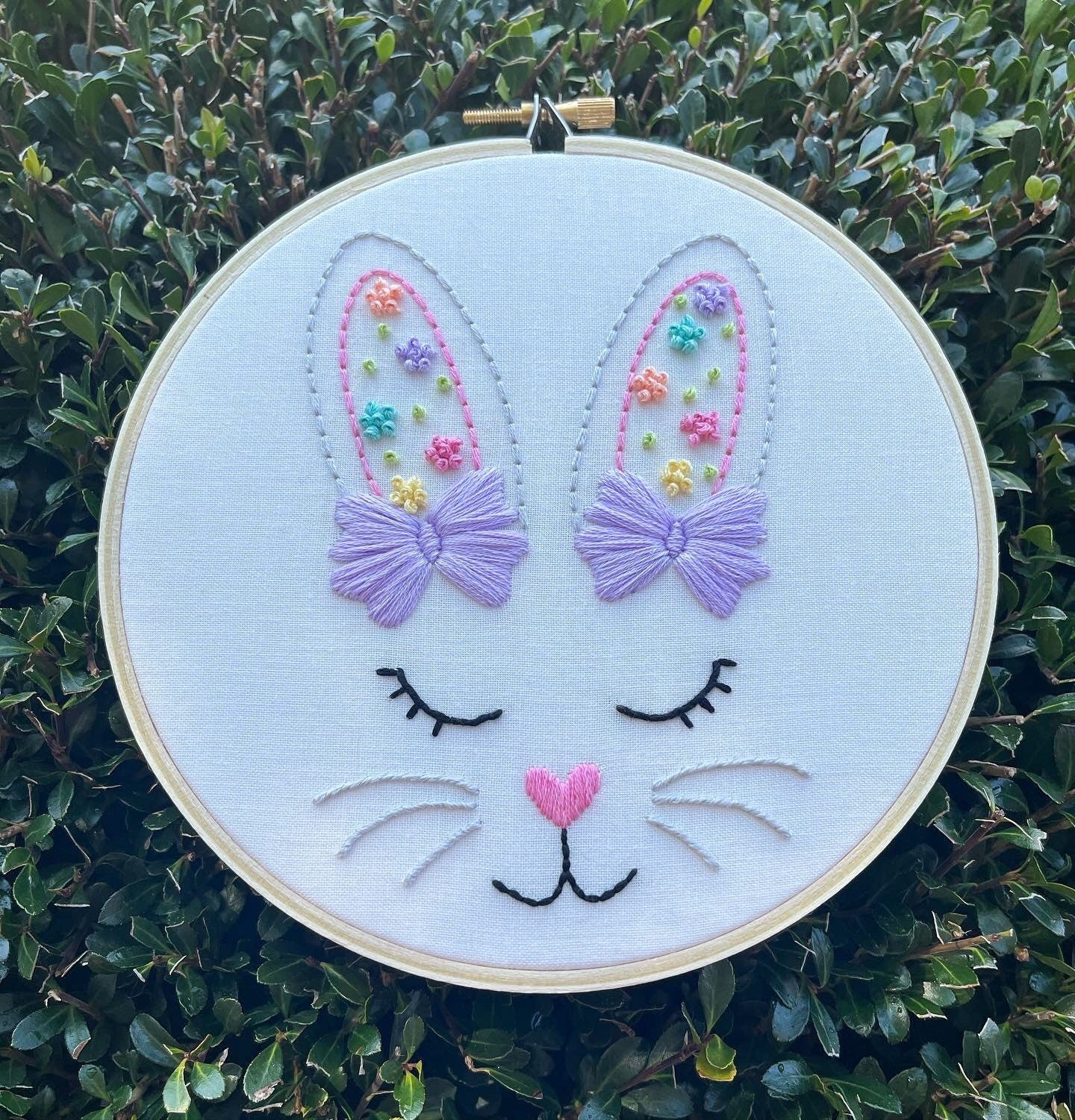 6” Bunny with Bows - Handmade Embroidery Hoop