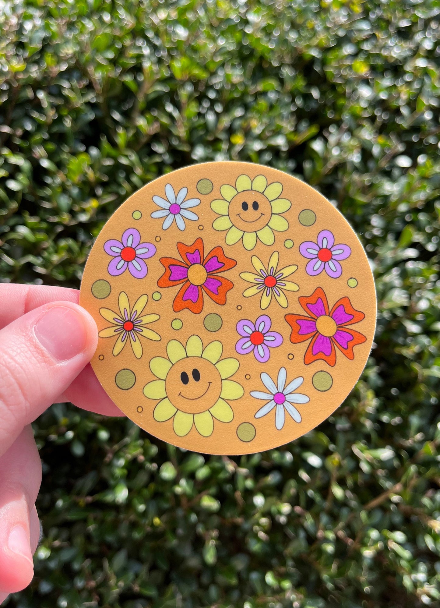 Groovy Retro Floral Sticker, 60s/70s Vinyl, Waterproof Stickers