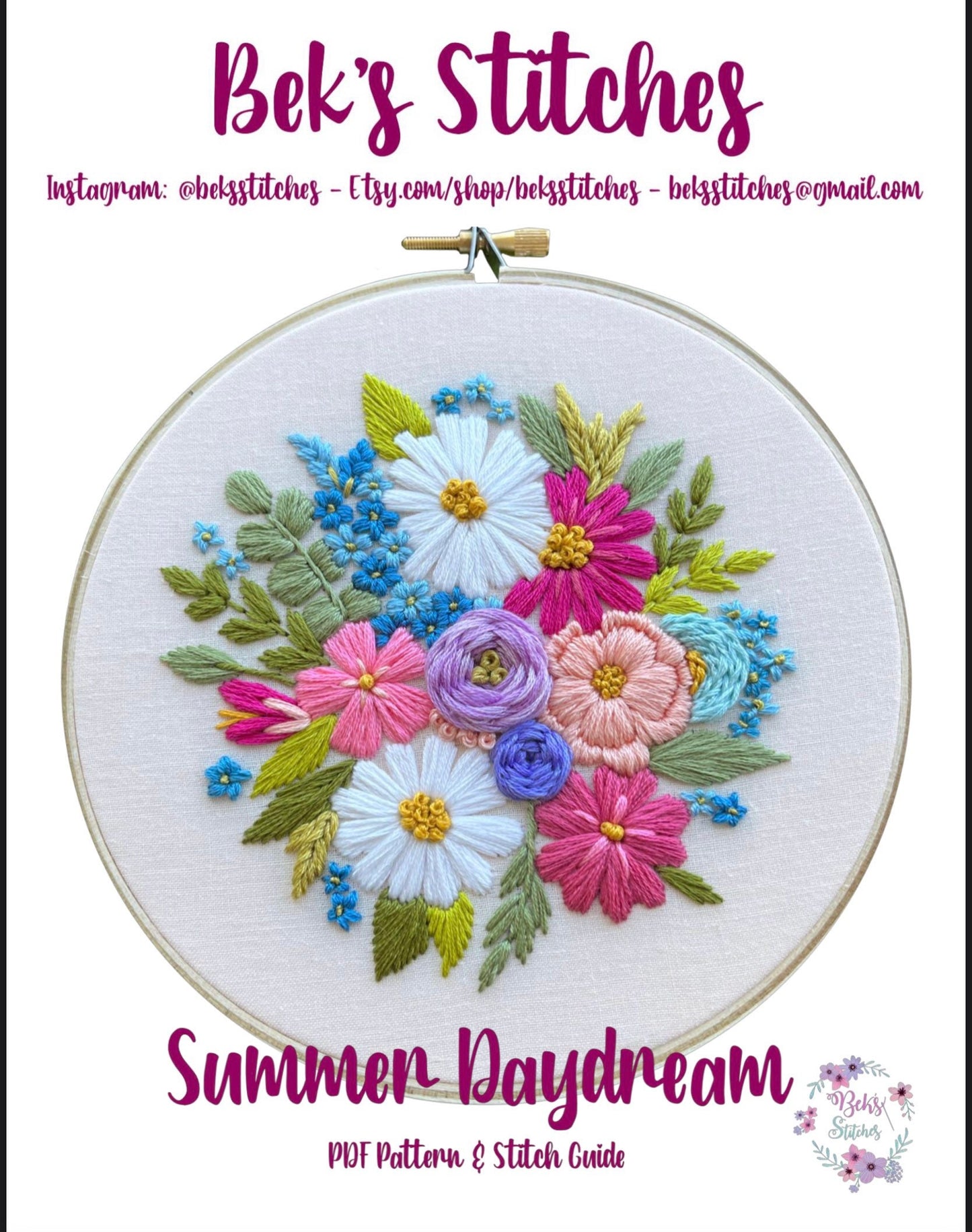 PDF Pattern - Summer Daydream, Intermediate/Advanced Embroidery Pattern