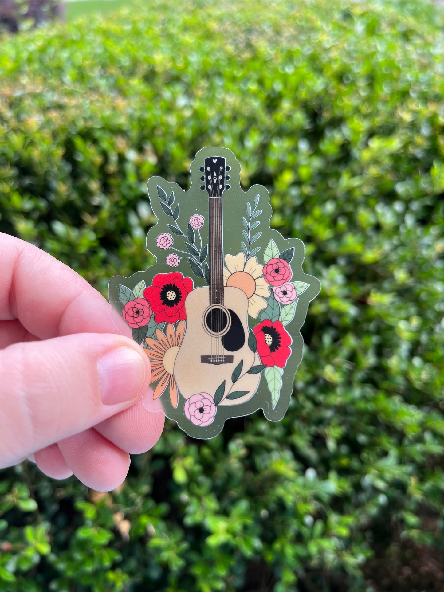 Floral Guitar Sticker - Vinyl, Waterproof Sticker