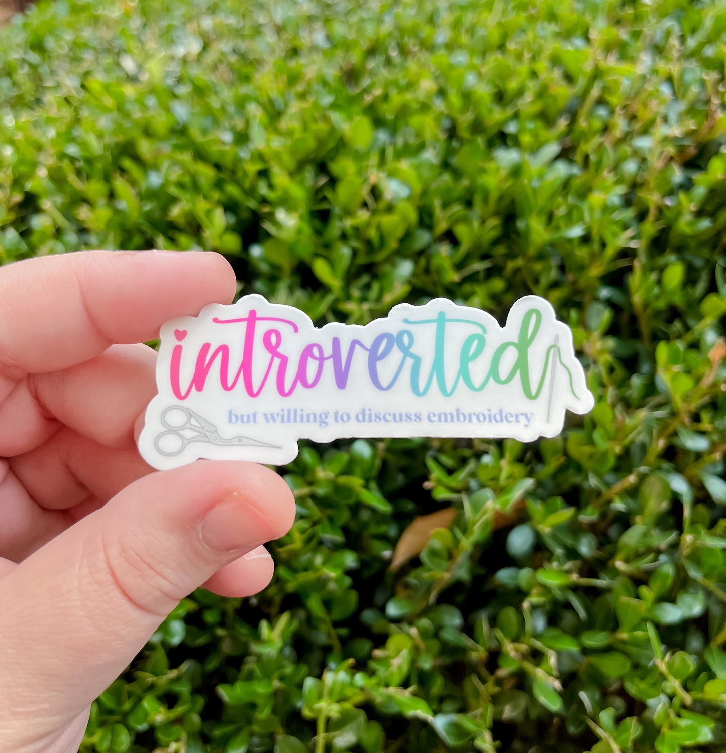 Introverted But Willing To Discuss Embroidery/Cross Stitch Sticker- Vinyl, Waterproof Sticker