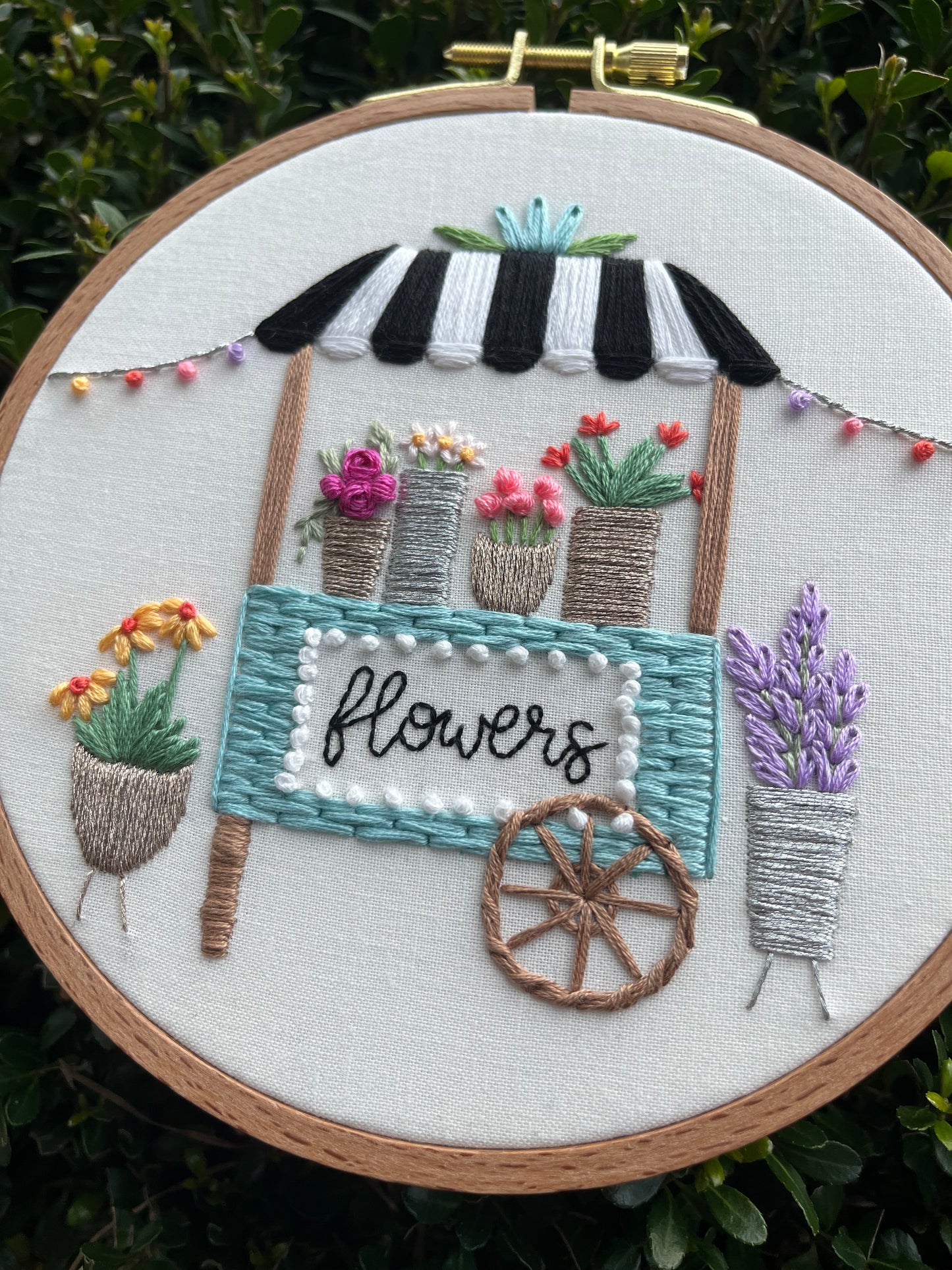 PDF Pattern - Fresh Flowers, Intermediate Flower Stand, Floral Cart Embroidery Pattern