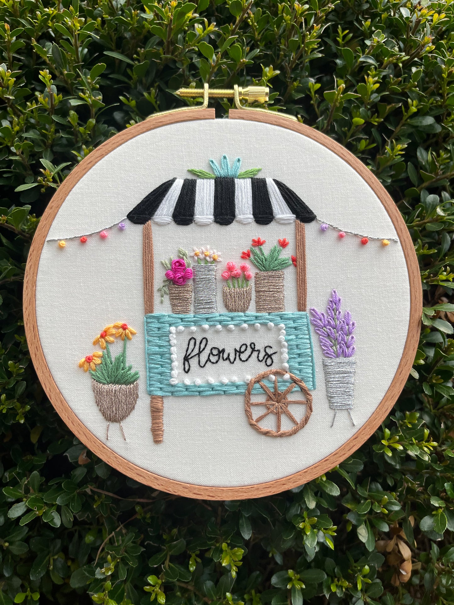 PDF Pattern - Fresh Flowers, Intermediate Flower Stand, Floral Cart Embroidery Pattern