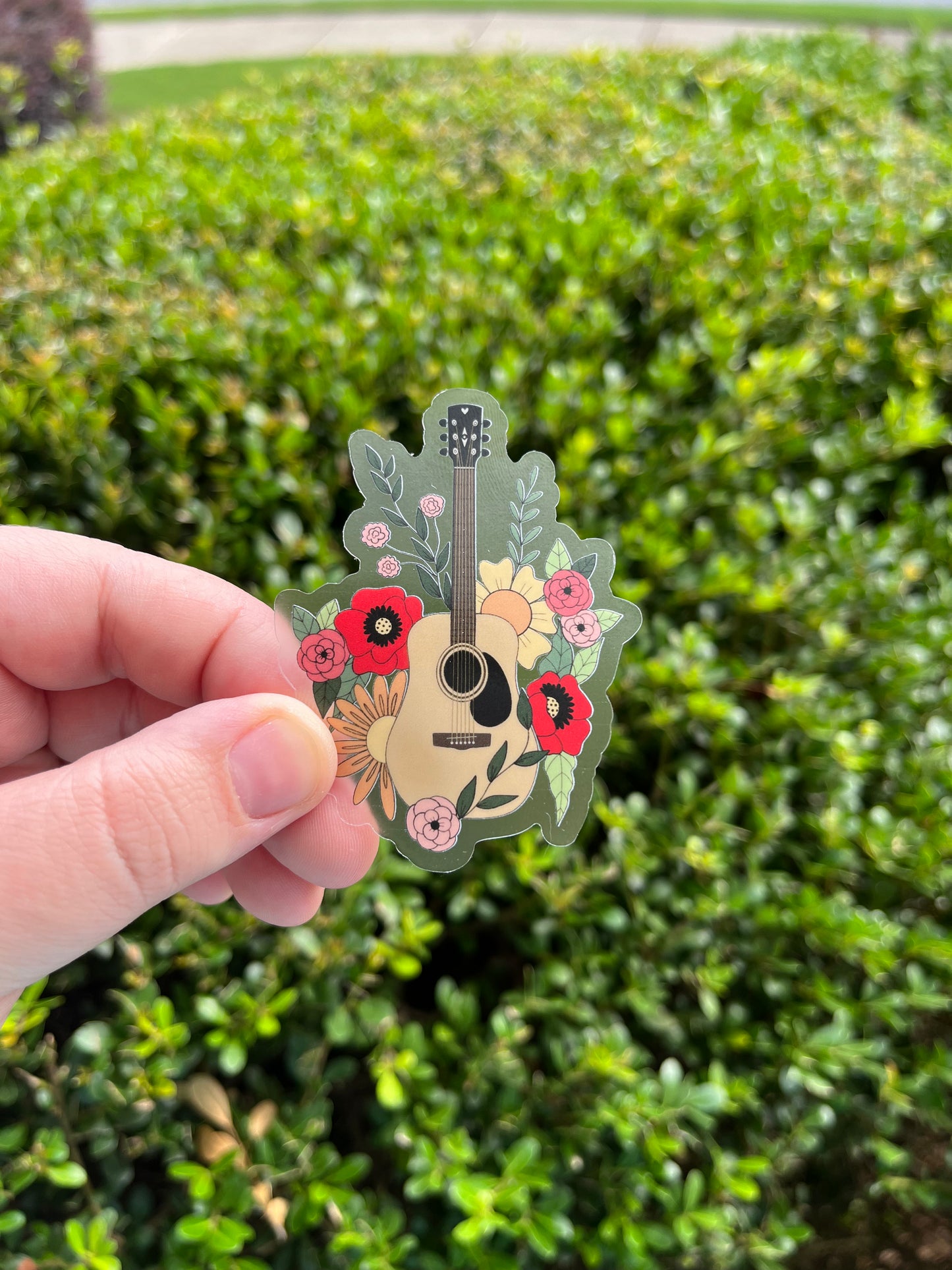 Floral Guitar Sticker - Vinyl, Waterproof Sticker