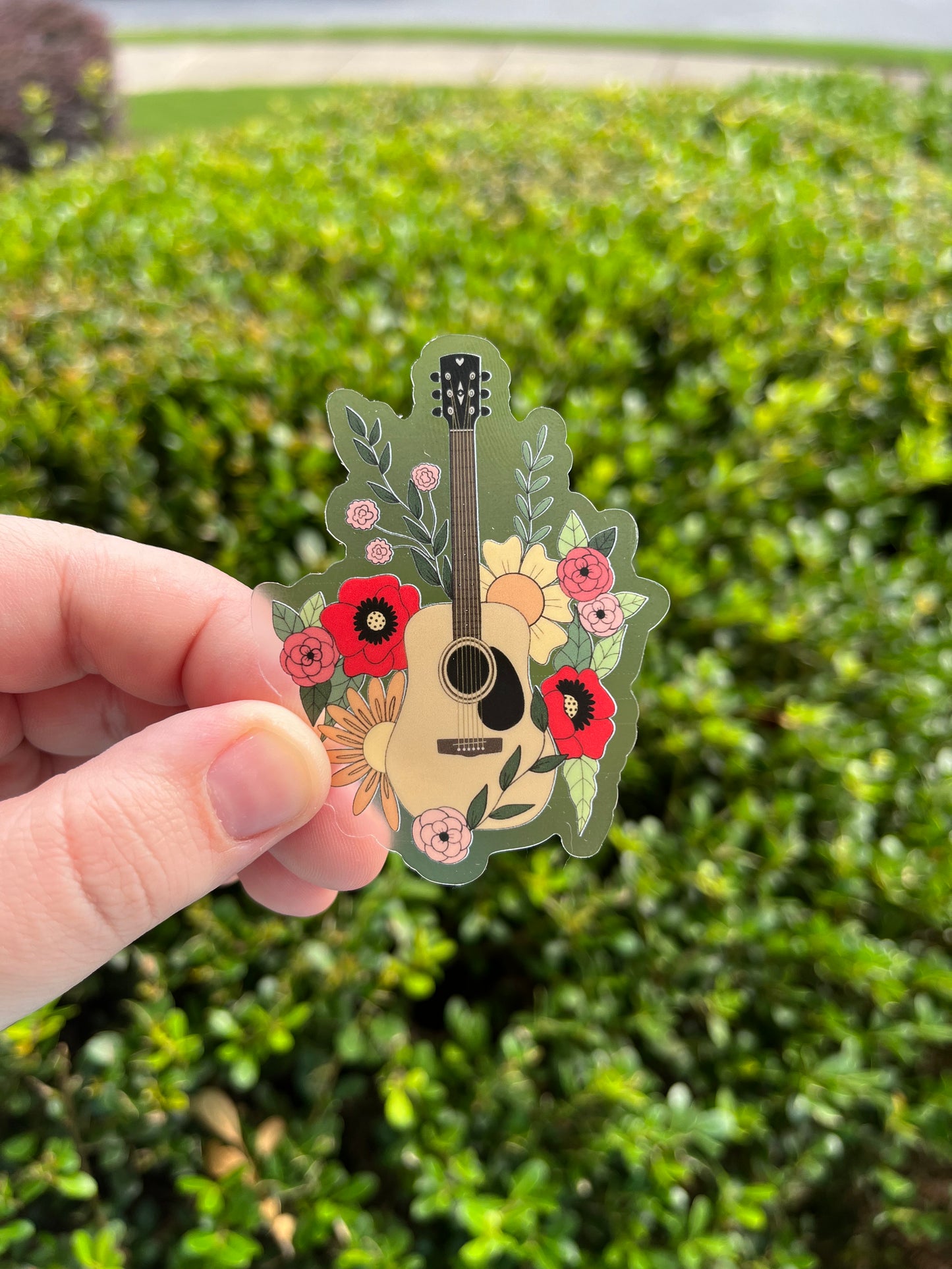 Floral Guitar Sticker - Vinyl, Waterproof Sticker