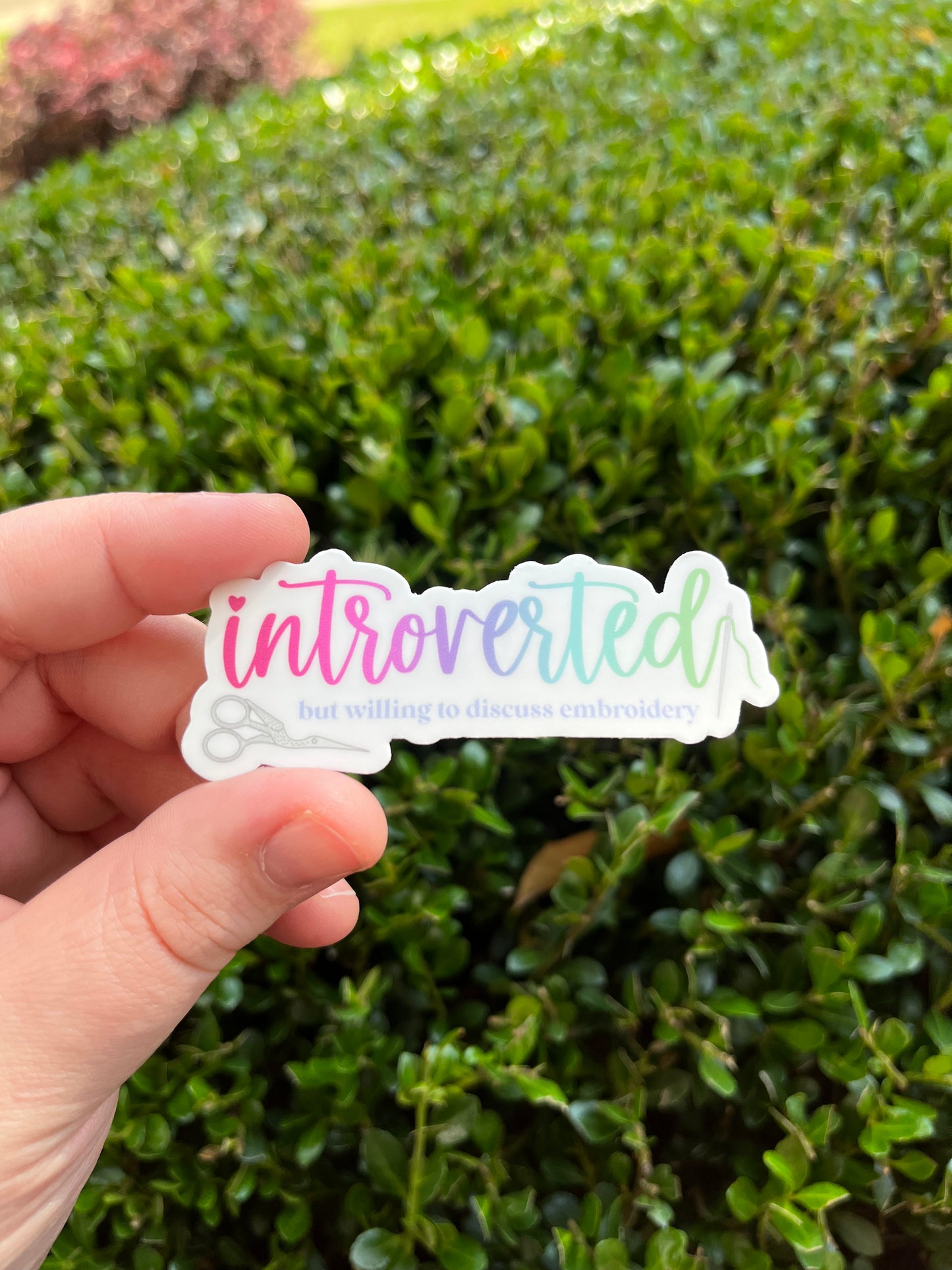 Introverted But Willing To Discuss Embroidery/Cross Stitch Sticker- Vinyl, Waterproof Sticker