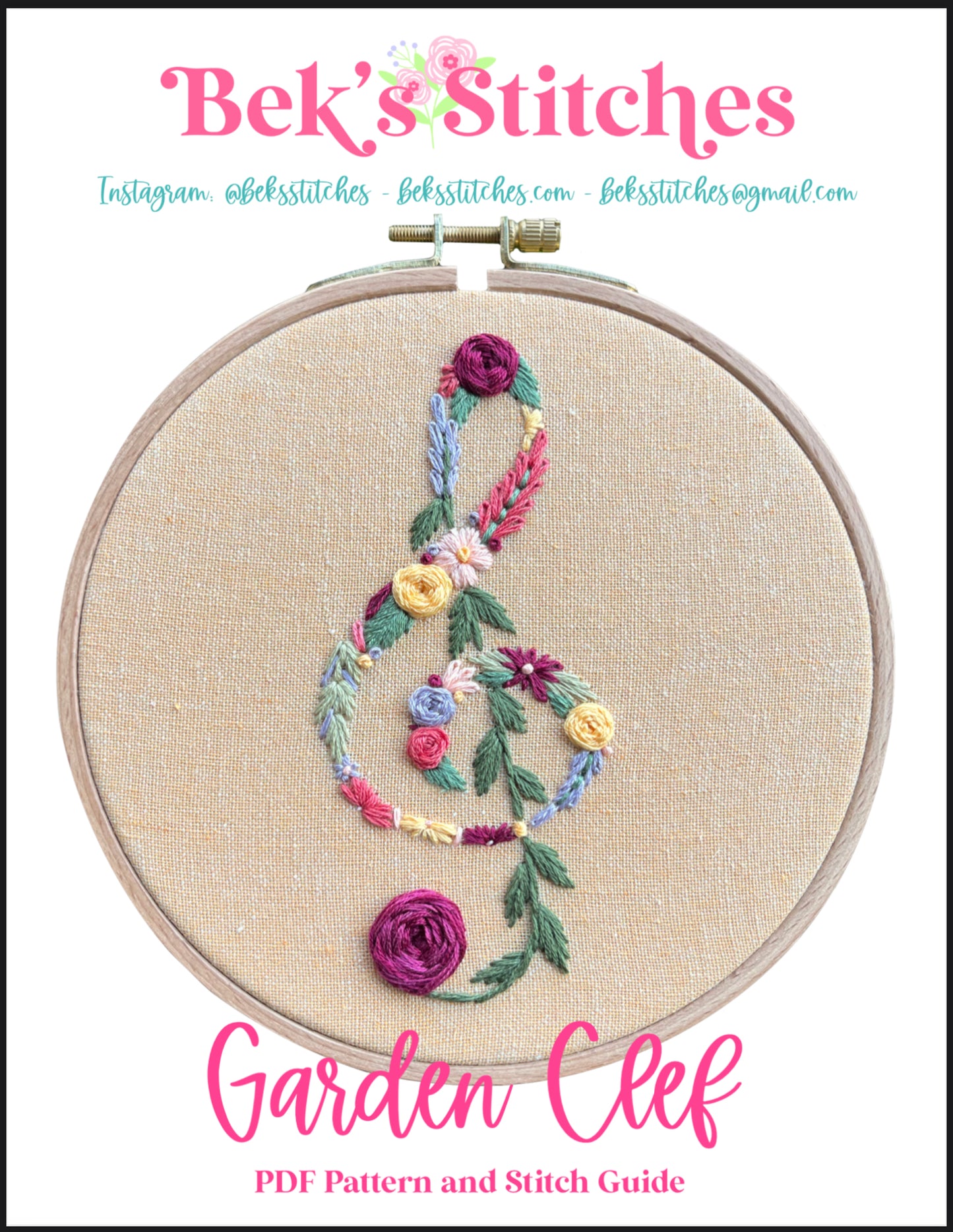PDF Pattern - Garden Clef, Beginner/Intermediate Embroidery Pattern