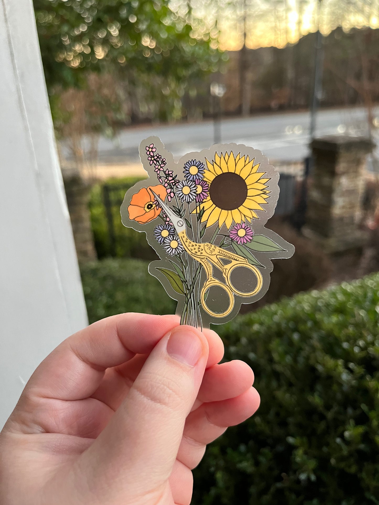 CLEAR Florals and Stork Scissor Sticker