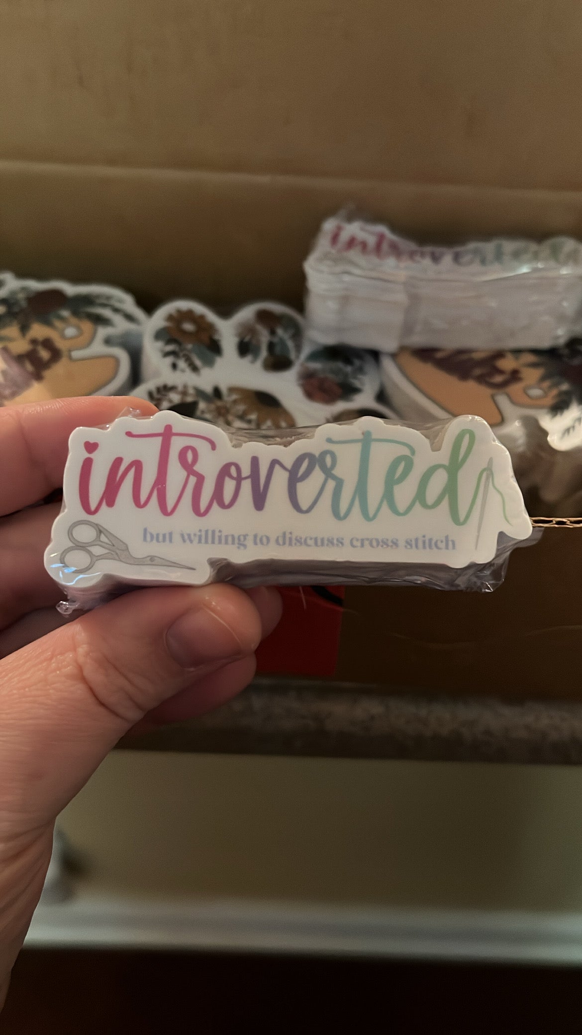 Introverted But Willing To Discuss Embroidery/Cross Stitch Sticker- Vinyl, Waterproof Sticker