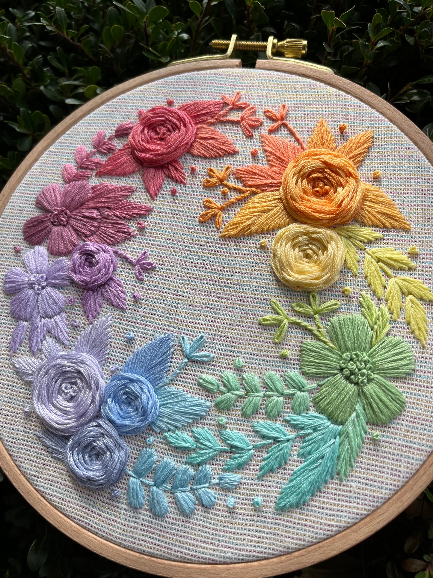 PDF Pattern - Rainbow Wreath, Intermediate Pastel Floral Wreath Embroidery Pattern