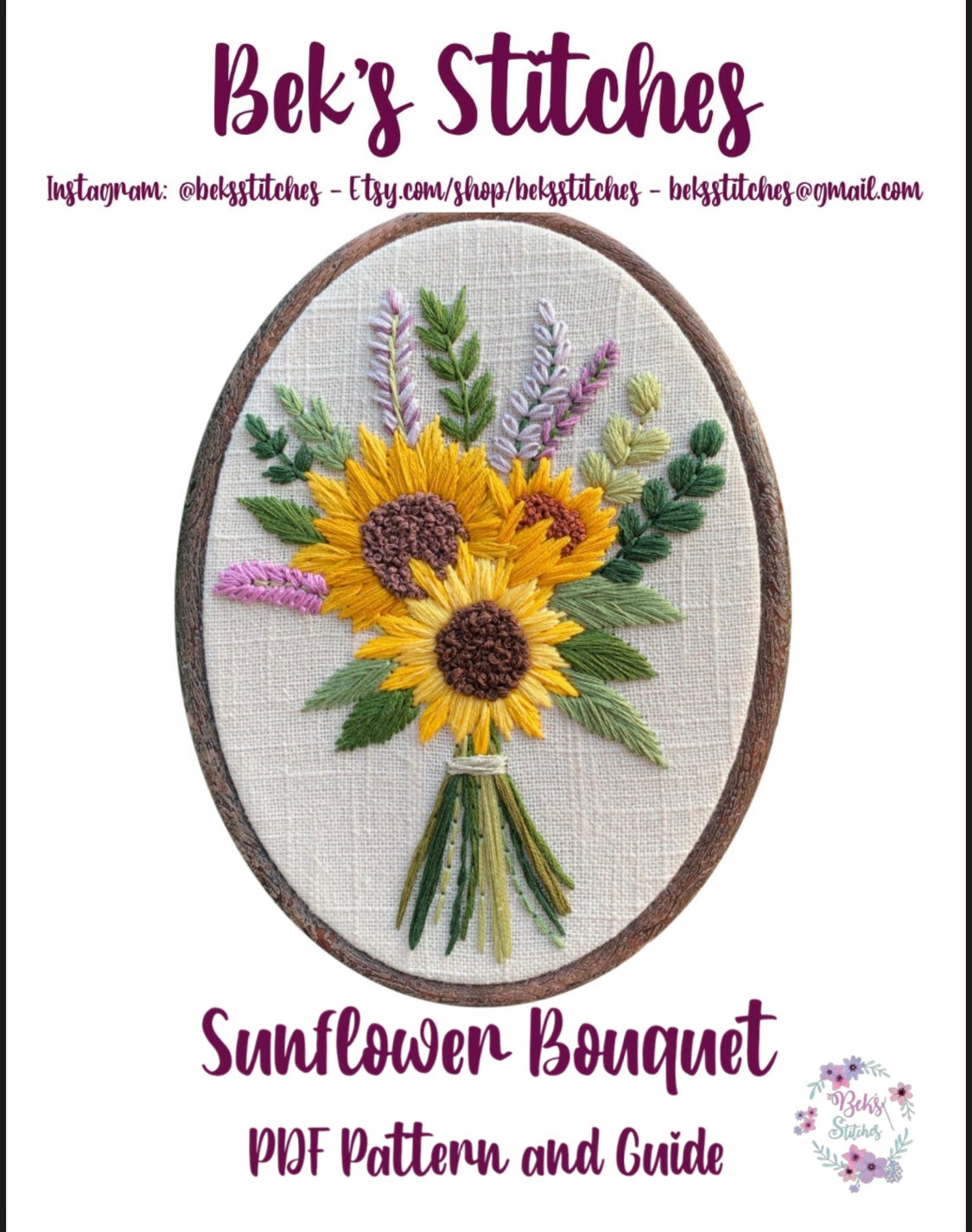 PDF Pattern - Sunflower Bouquet, Intermediate Embroidery Pattern