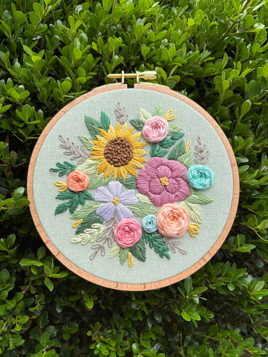 6” Springy Florals Embroidery Hoop Art