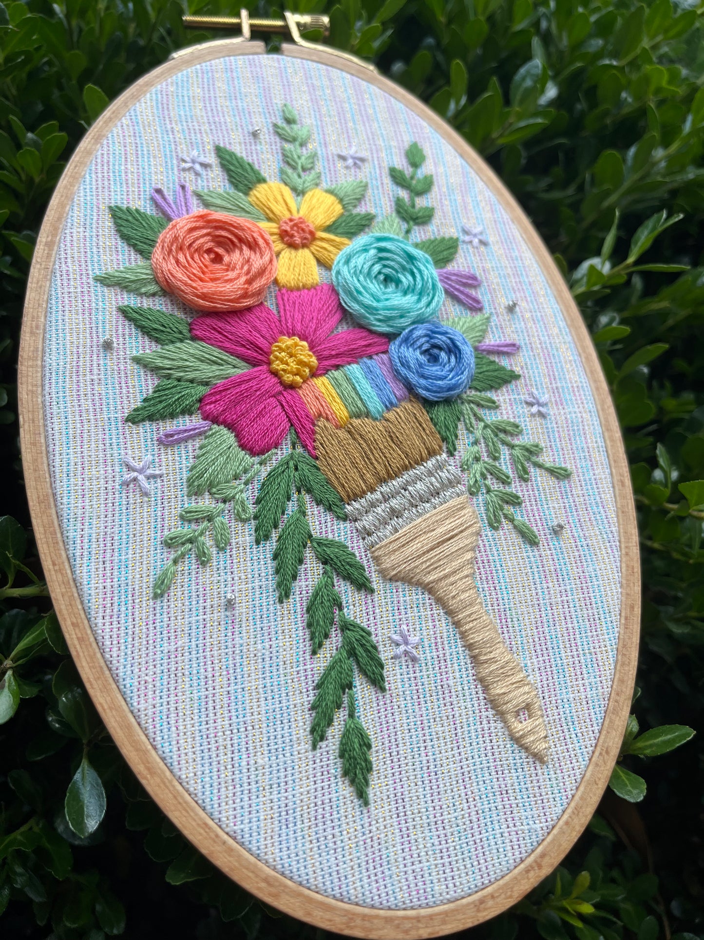 PDF Pattern - Painted Petals, Intermediate Rainbow Paintbrush Floral Hand Embroidery Pattern