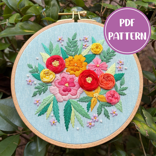 PDF Pattern - Blooming Brilliance, Neon Summer Bouquet Embroidery Pattern