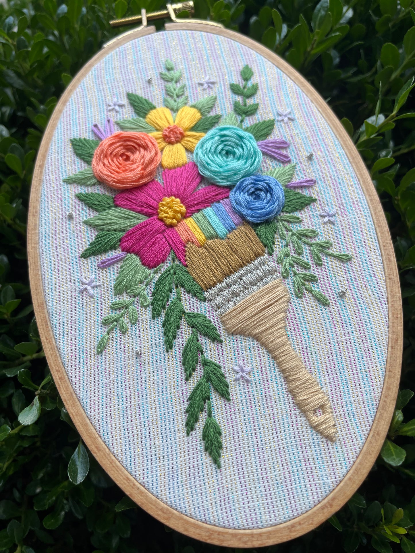 PDF Pattern - Painted Petals, Intermediate Rainbow Paintbrush Floral Hand Embroidery Pattern