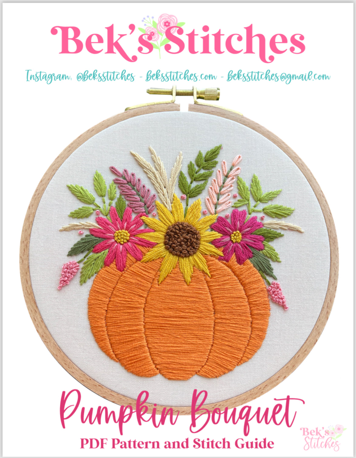 PDF Pattern - Pumpkin Bouquet, Floral Fall Pumpkin Hand Embroidery Pattern