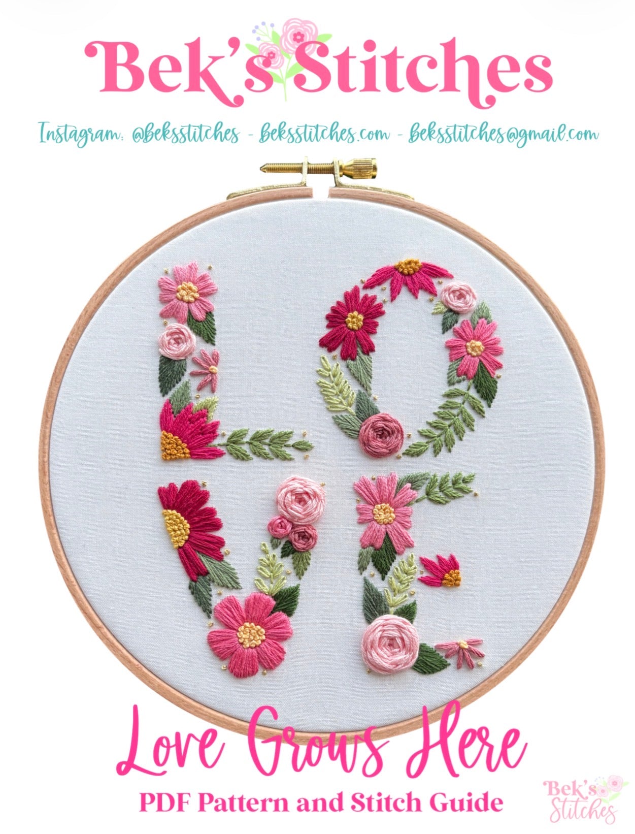 PDF Pattern - Love Grows Here, Floral LOVE Valentine's Day Embroidery Pattern