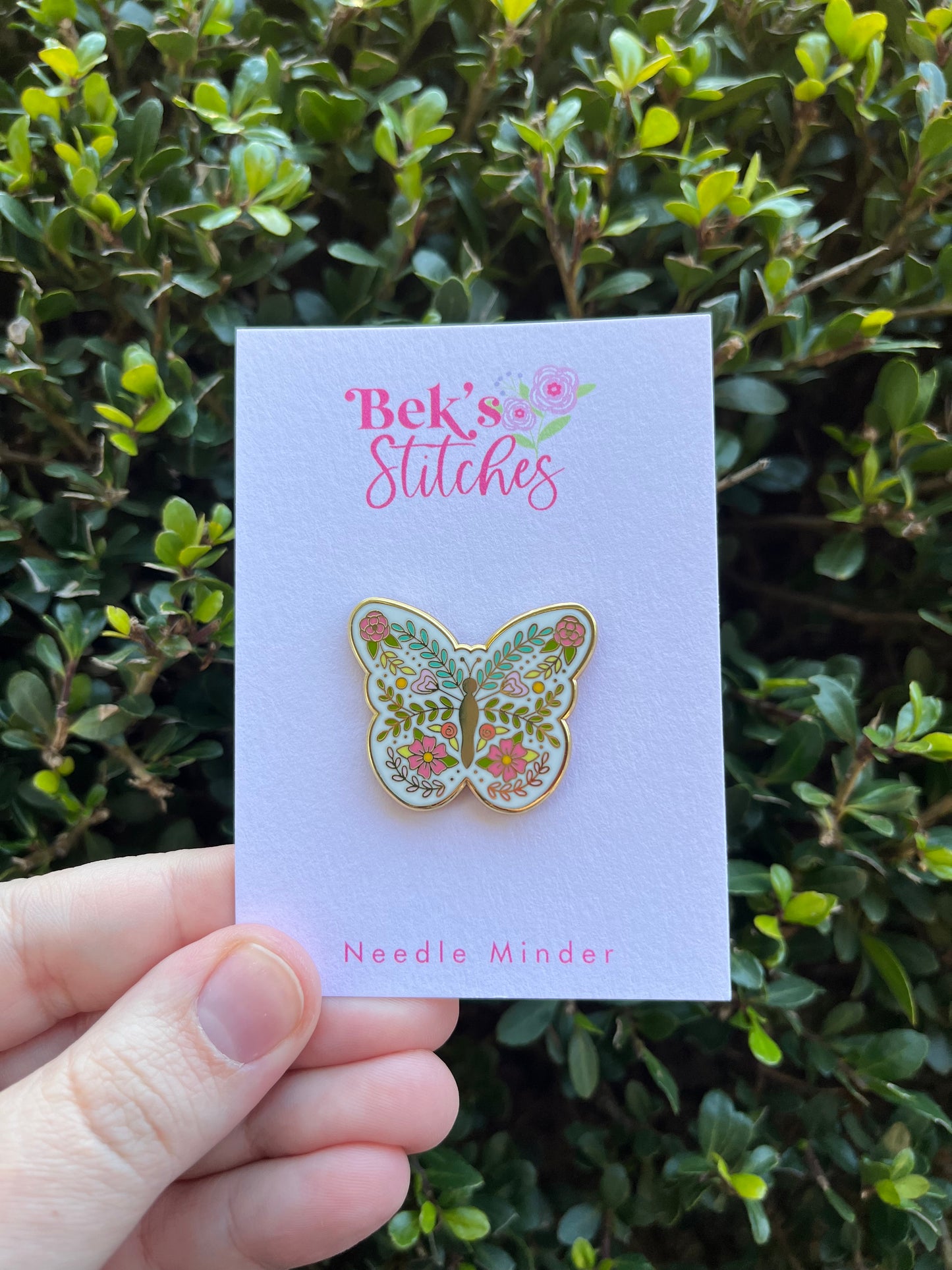 Floral Butterfly Enamel Needle Minder - Embroidery Accesory/Needle Magnet