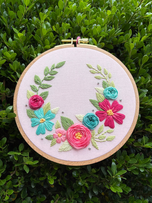 6” Floral Wreath Embroidery Hoop Art