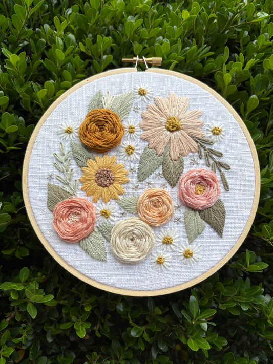 6” Neutral Blooms Embroidery Hoop Art