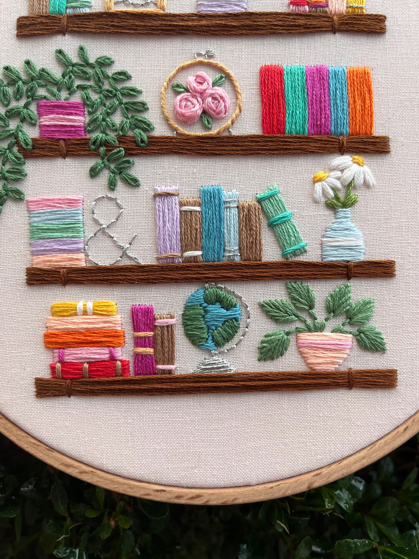 PDF Pattern - Botanical Bookshelves, Book and Plant Shelf Hand Embroidery Pattern