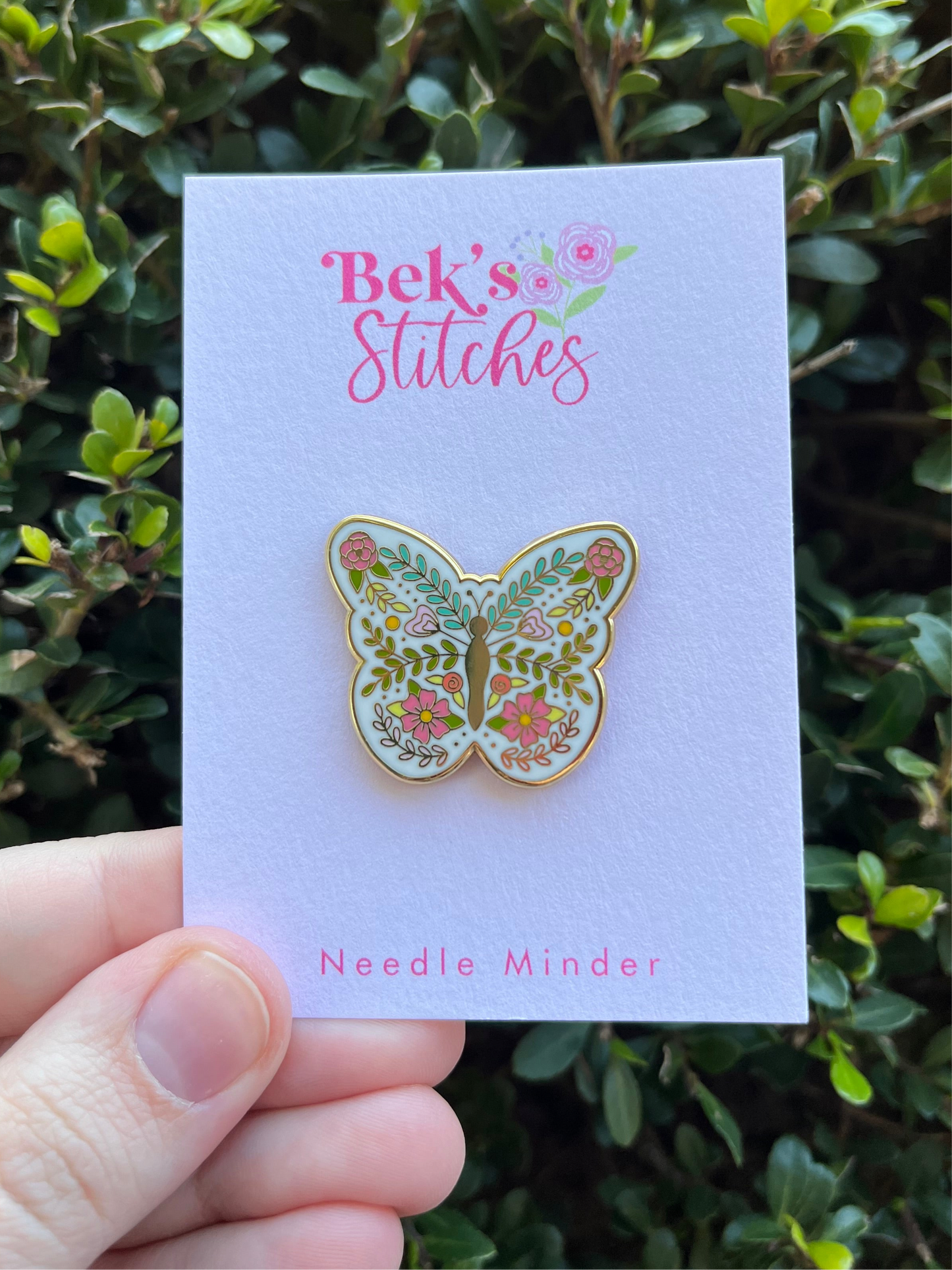 Floral Butterfly Enamel Needle Minder - Embroidery Accesory/Needle Magnet