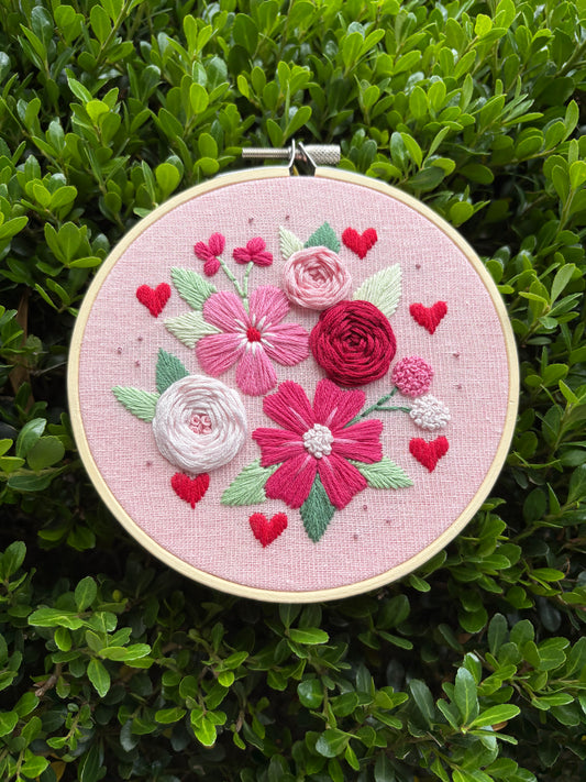 5” Be Mine Floral Embroidery Hoop Art