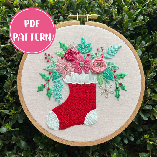 PDF Pattern - Fresh Stem Stocking Hand Embroidery Pattern