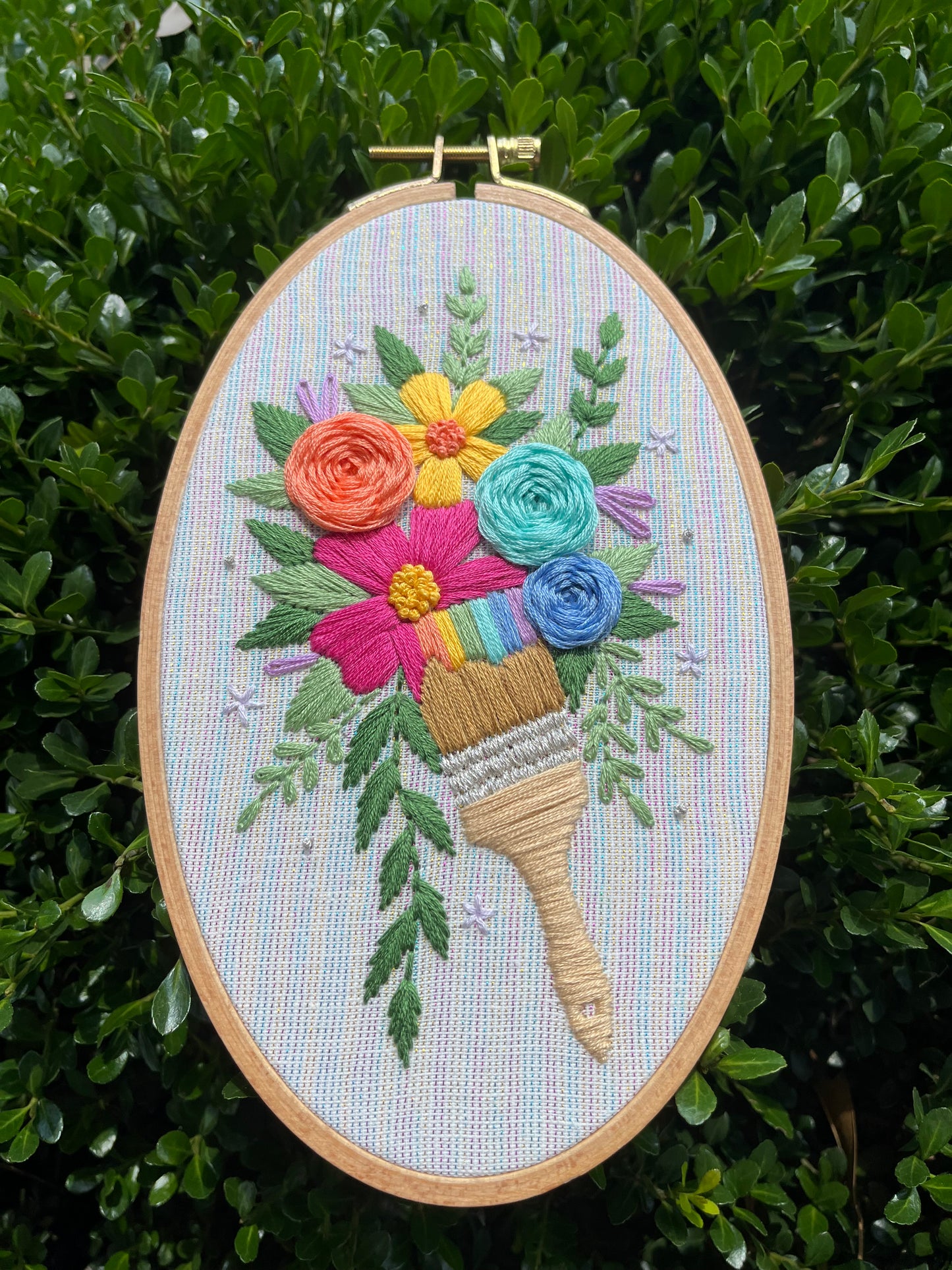 PDF Pattern - Painted Petals, Intermediate Rainbow Paintbrush Floral Hand Embroidery Pattern