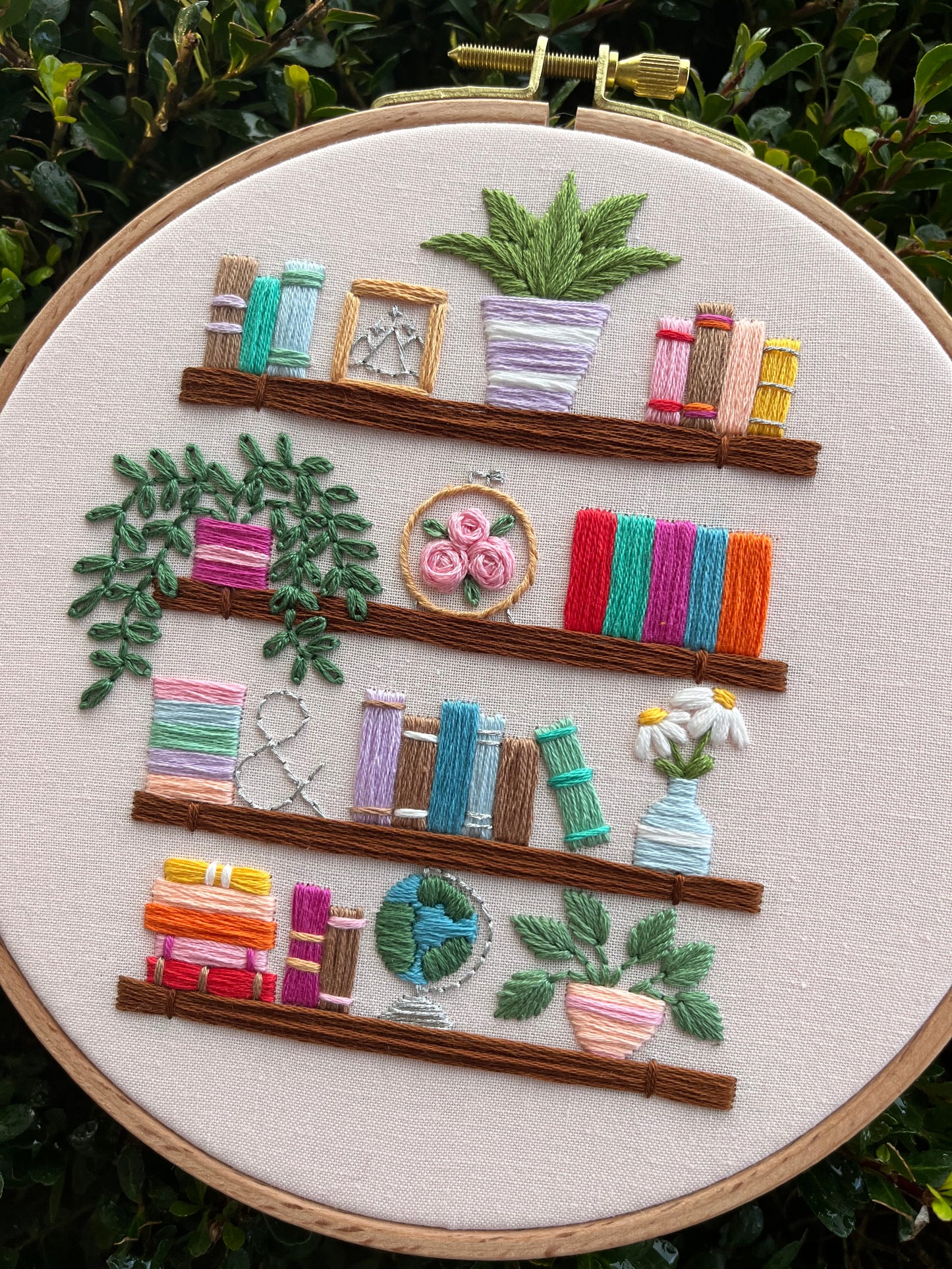 PDF Pattern - Botanical Bookshelves, Book and Plant Shelf Hand Embroidery Pattern